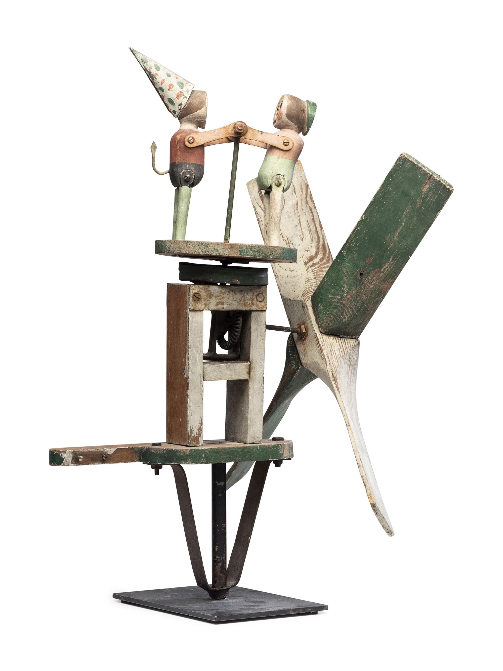 A Carved and Painted Wood Dancing Monkey Whirligig