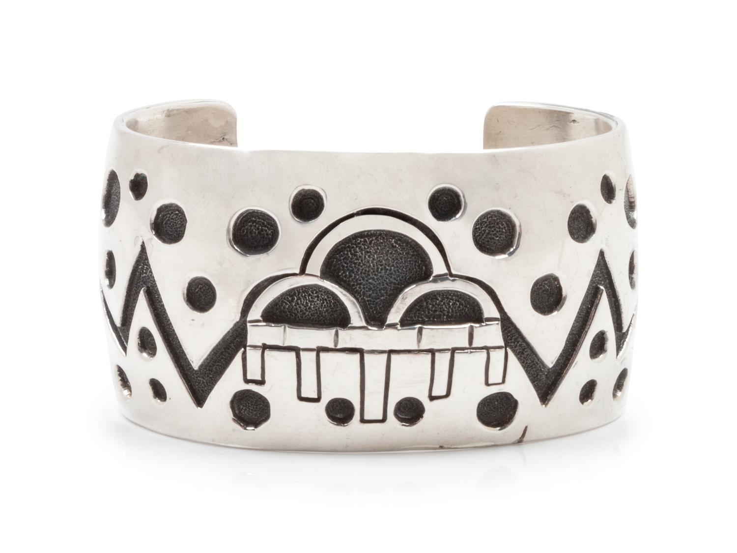 Pictorial Silver Overlay Cuff Bracelet