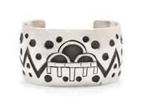 Pictorial Silver Overlay Cuff Bracelet