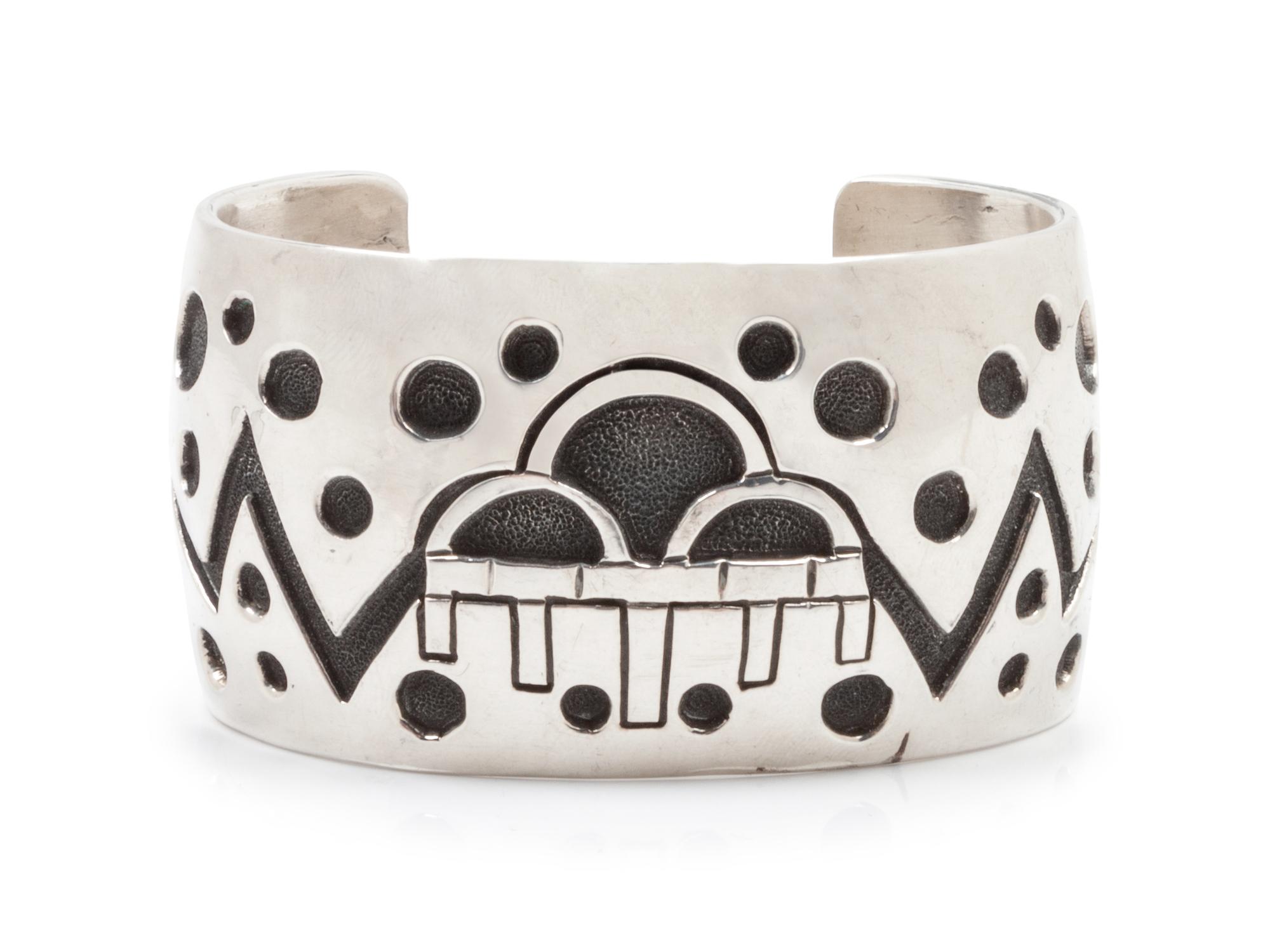 Pictorial Silver Overlay Cuff Bracelet