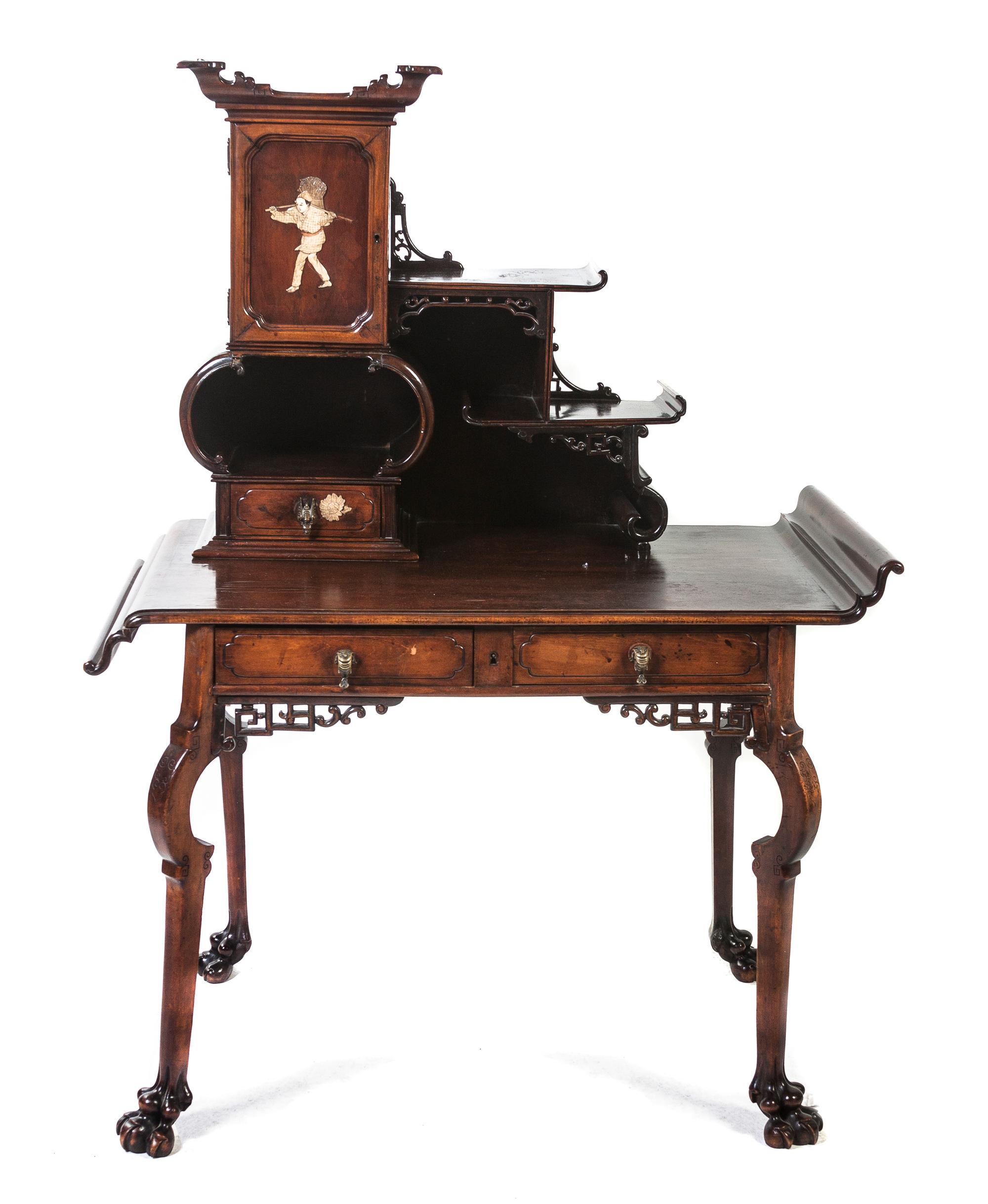 A Chinese Export Mahogany Side Table, Height 54 x width 41 1/2 x depth 24 inches.