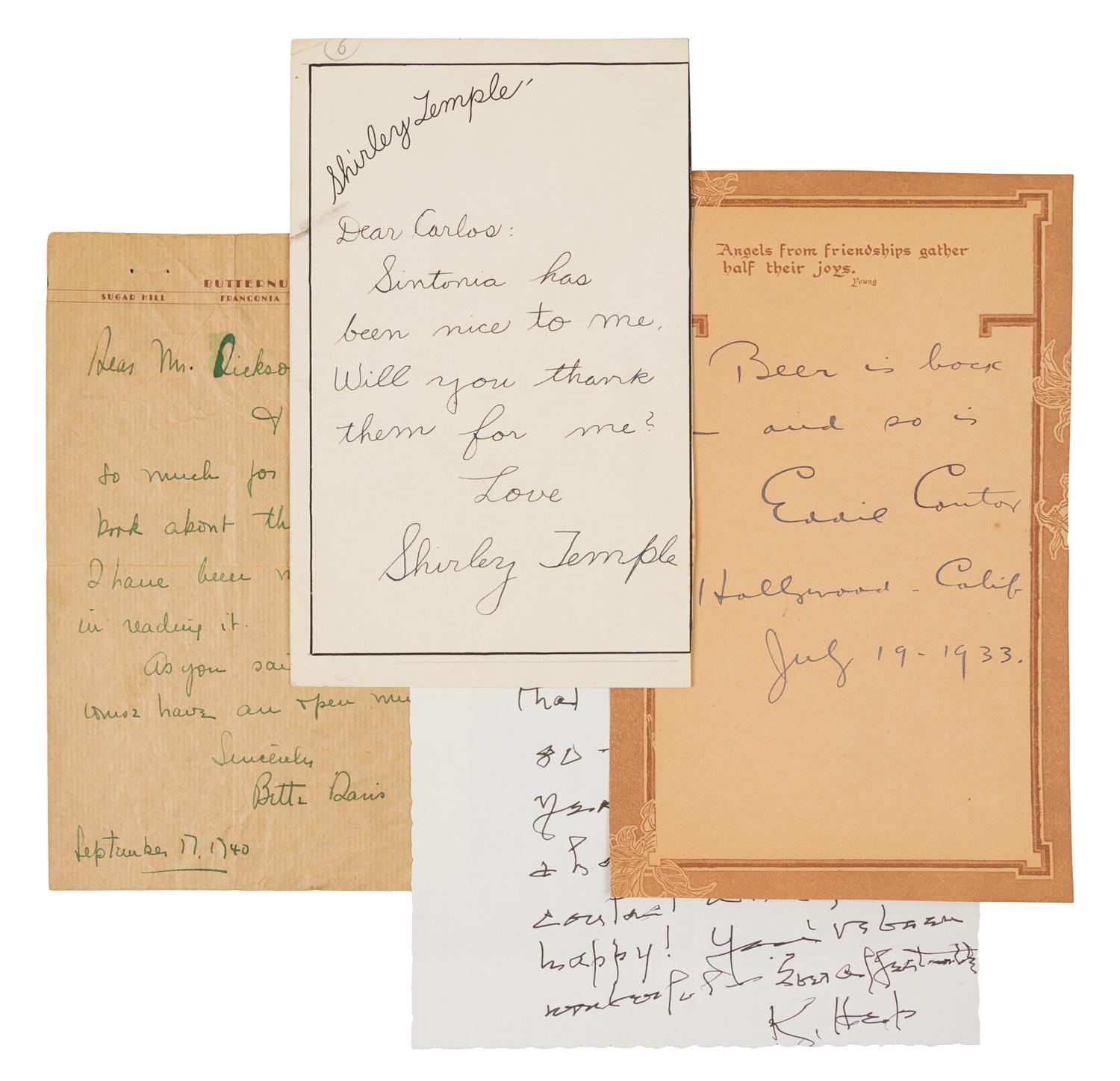 [ENTERTAINERS AND ACTORS]. A group of 4 manuscripts by entertainers and actors.