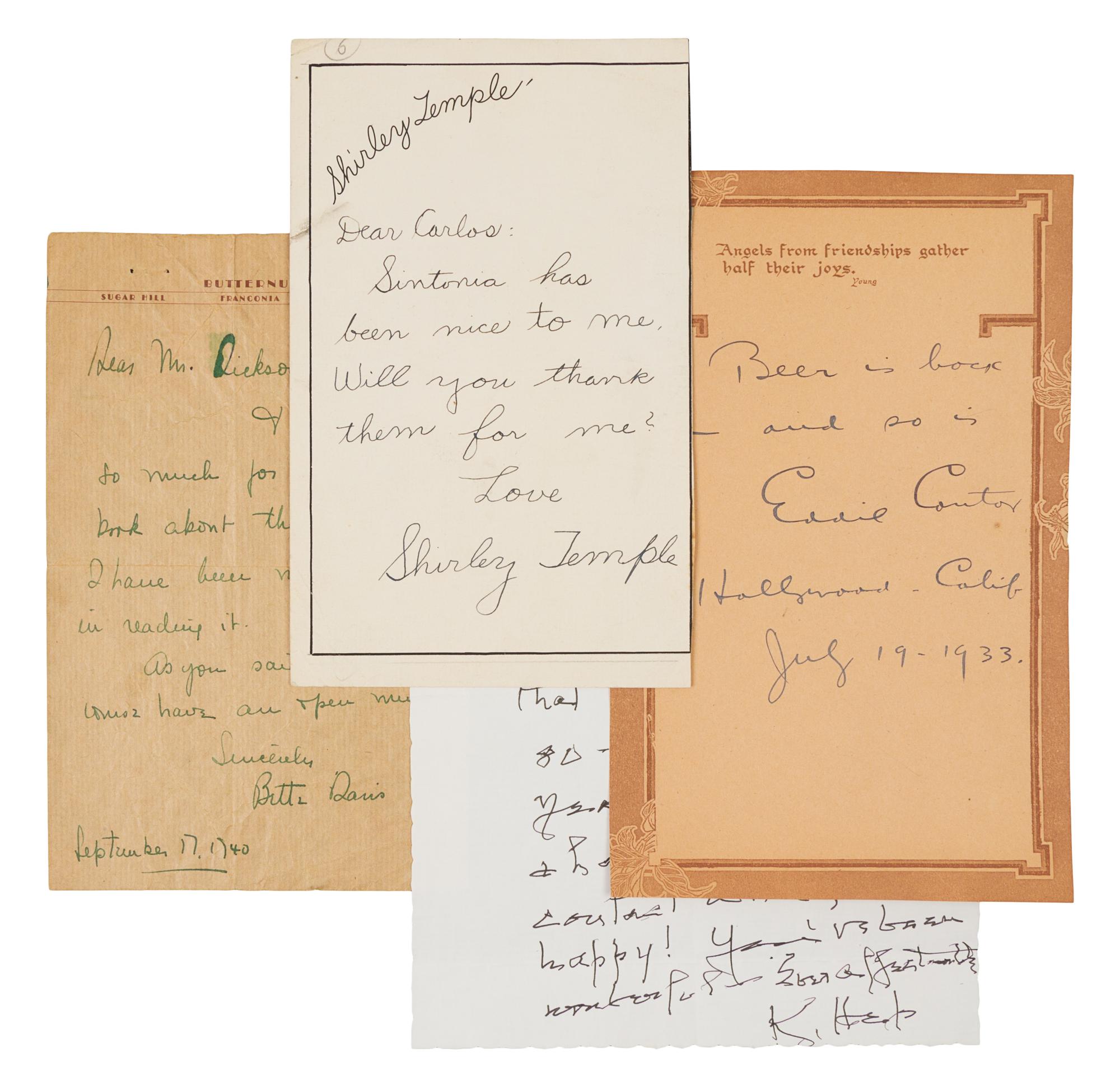 [ENTERTAINERS AND ACTORS]. A group of 4 manuscripts by entertainers and actors.