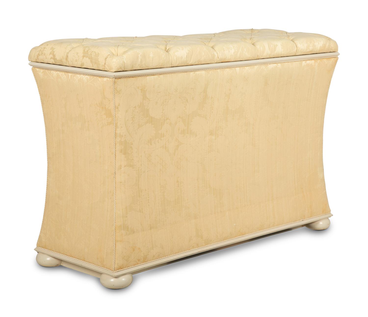 A Scalamandré Silk Damask Upholstered Mechanical Media Chest — 20th Century