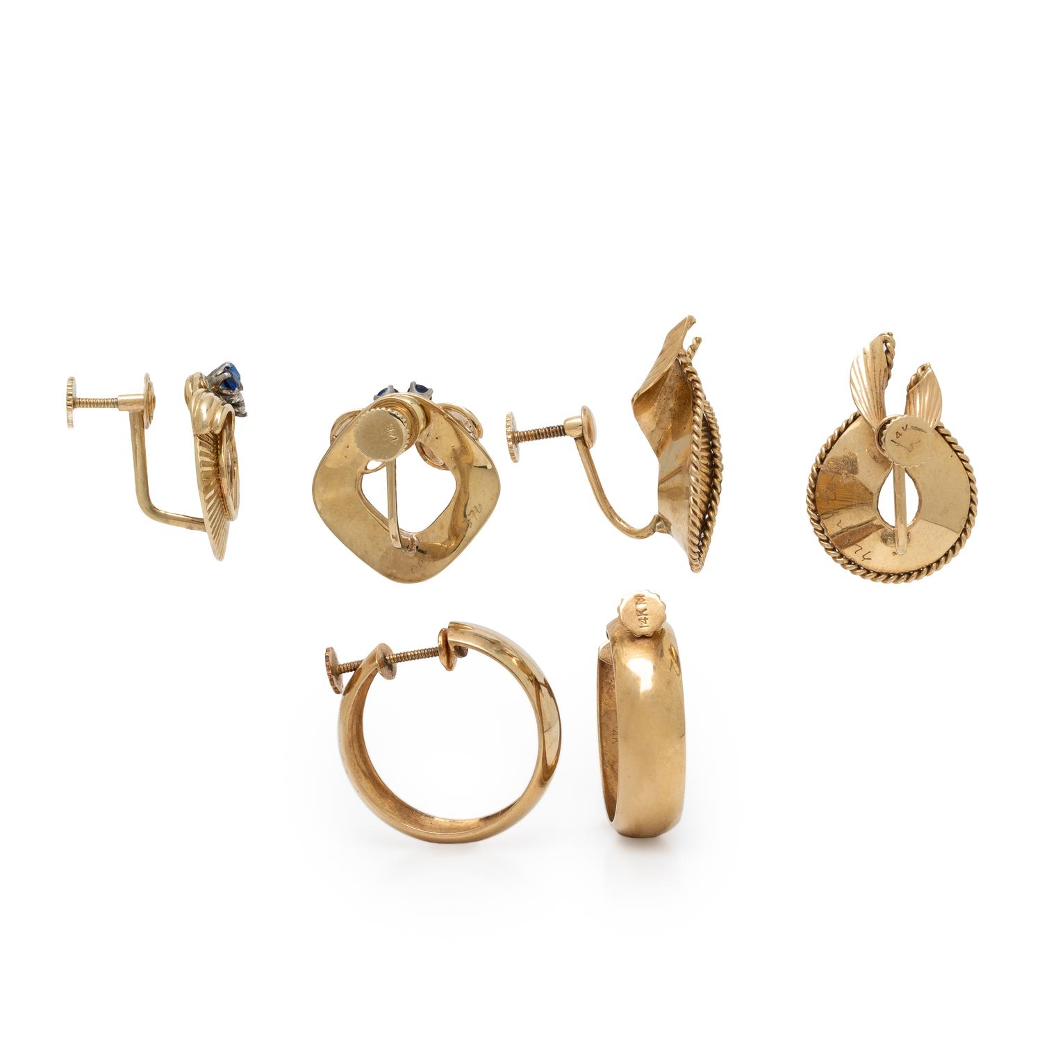 Three Pairs of Yellow Gold Earrings
