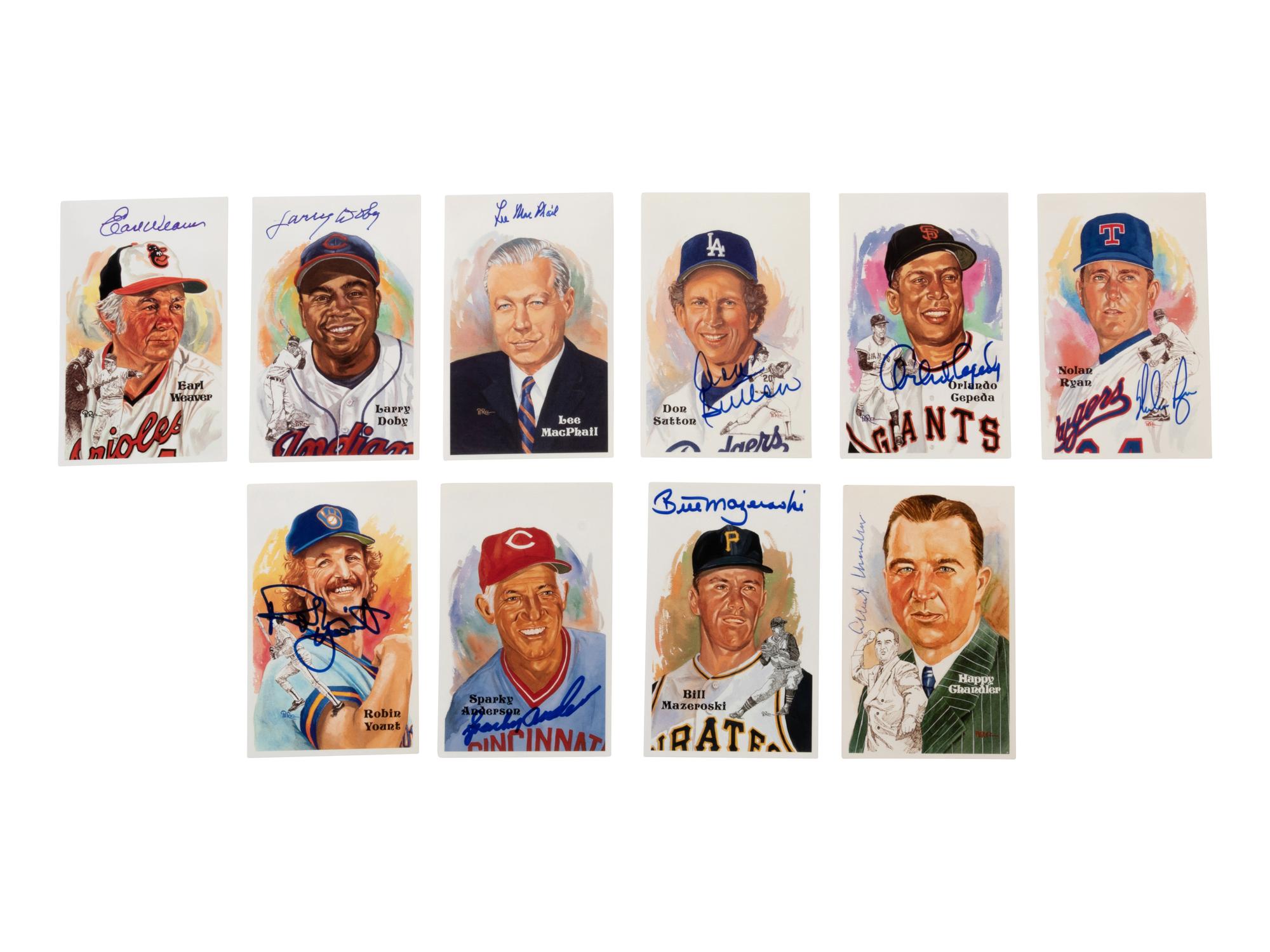 A Collection of 296 Perez-Steele Hall of Fame Postcards (1st-15th Series) Including 94 Signed,