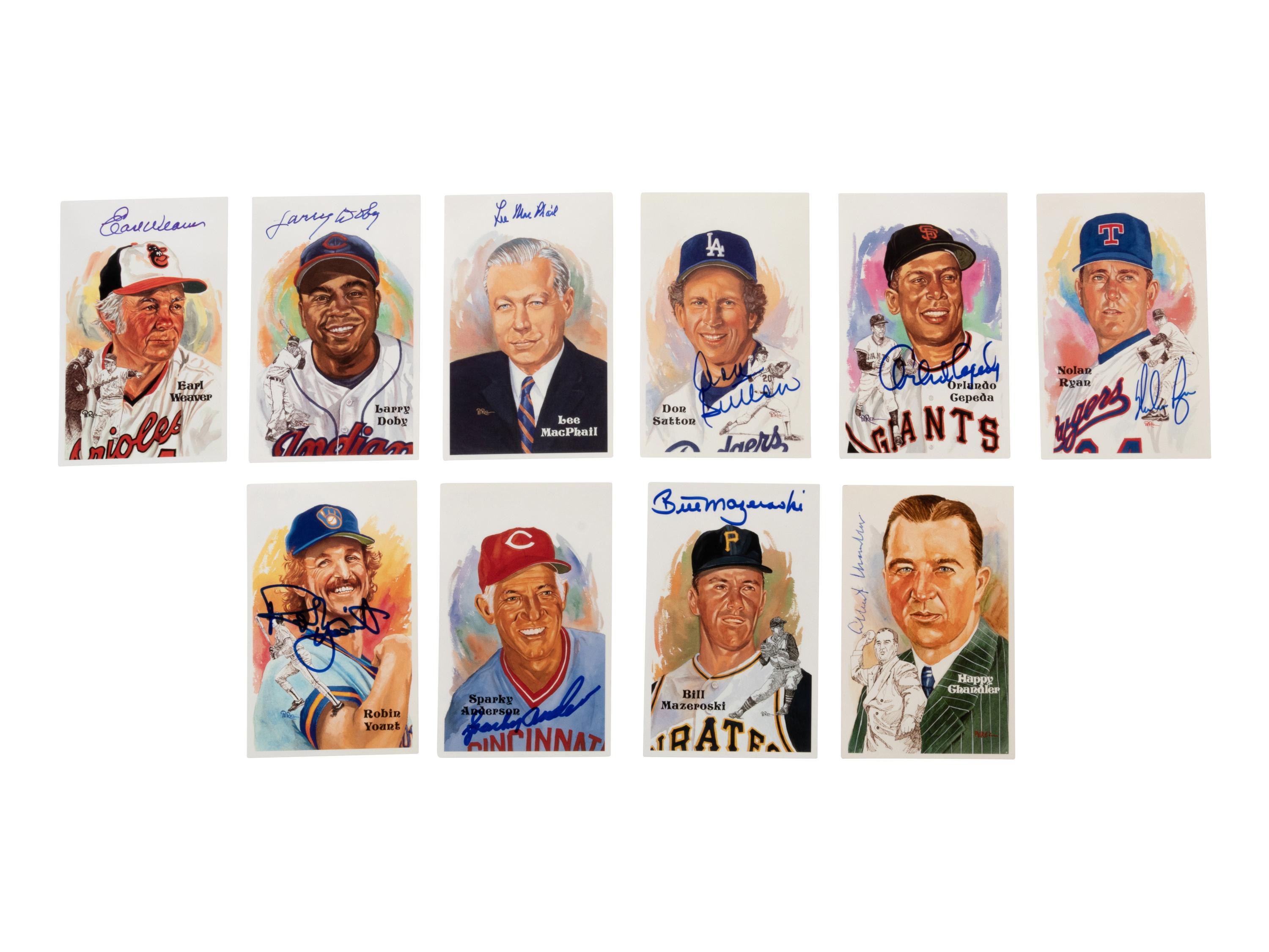A Collection of 296 Perez-Steele Hall of Fame Postcards (1st-15th Series) Including 94 Signed,