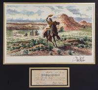 (BUFFALO BILL) CODY, WILLIAM. A check to William Cody for $400.00, August 2, 1929. With envelope w/orig. Buffalo Bill show stamp.