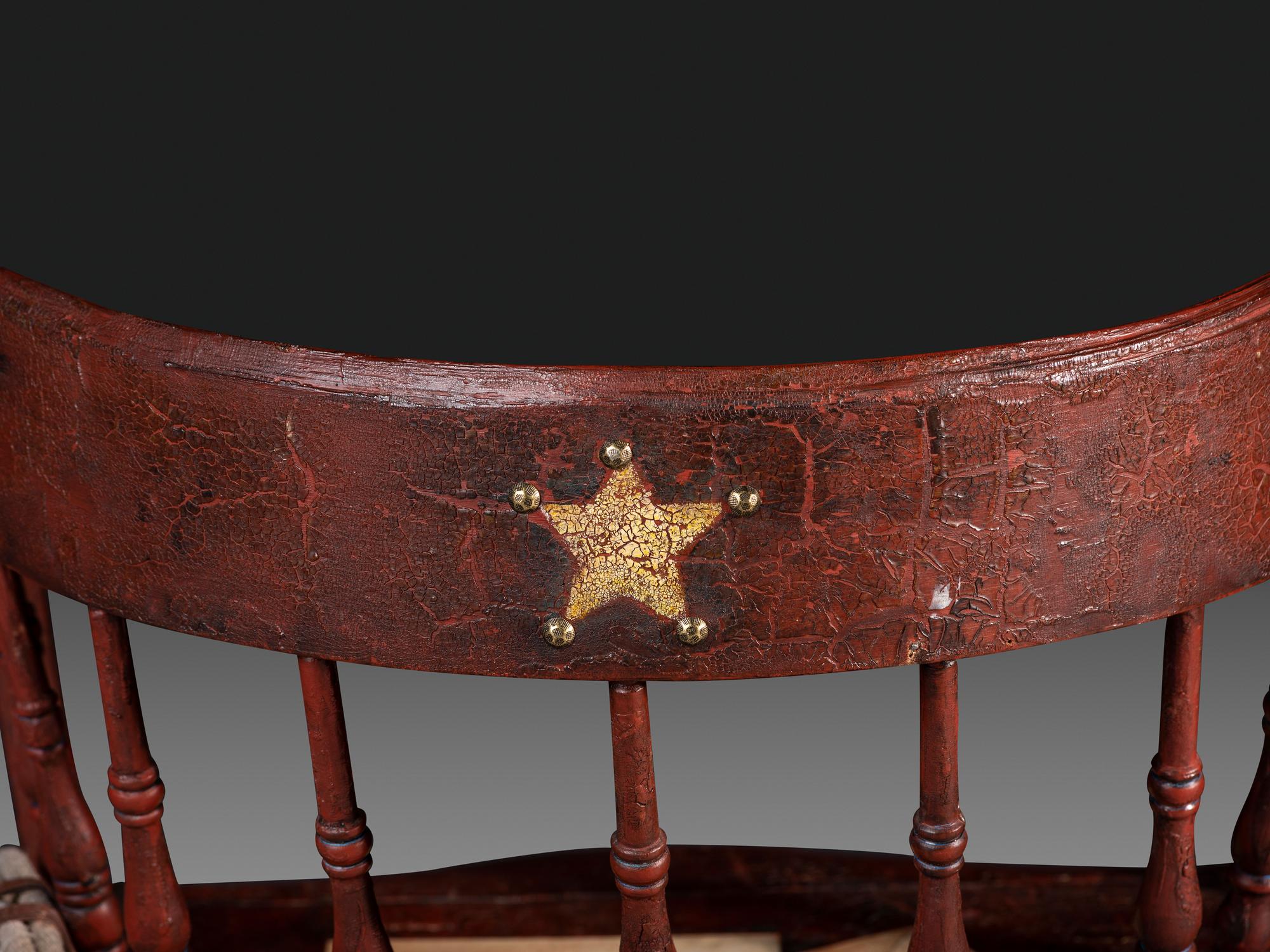 An American Trompe l'Oeil Painted Pony Express and General George Custer Armchair