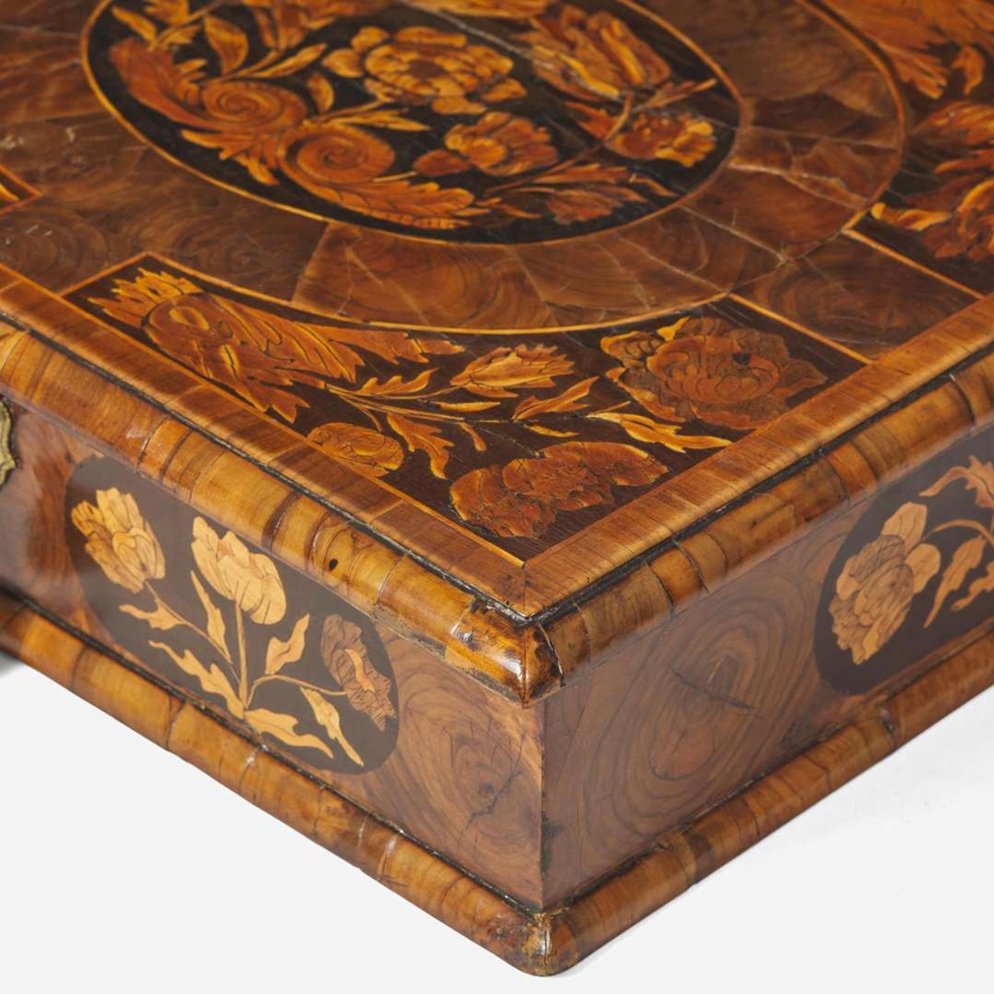 A William & Mary floral marquetry and oyster-veneered walnut box circa 1690