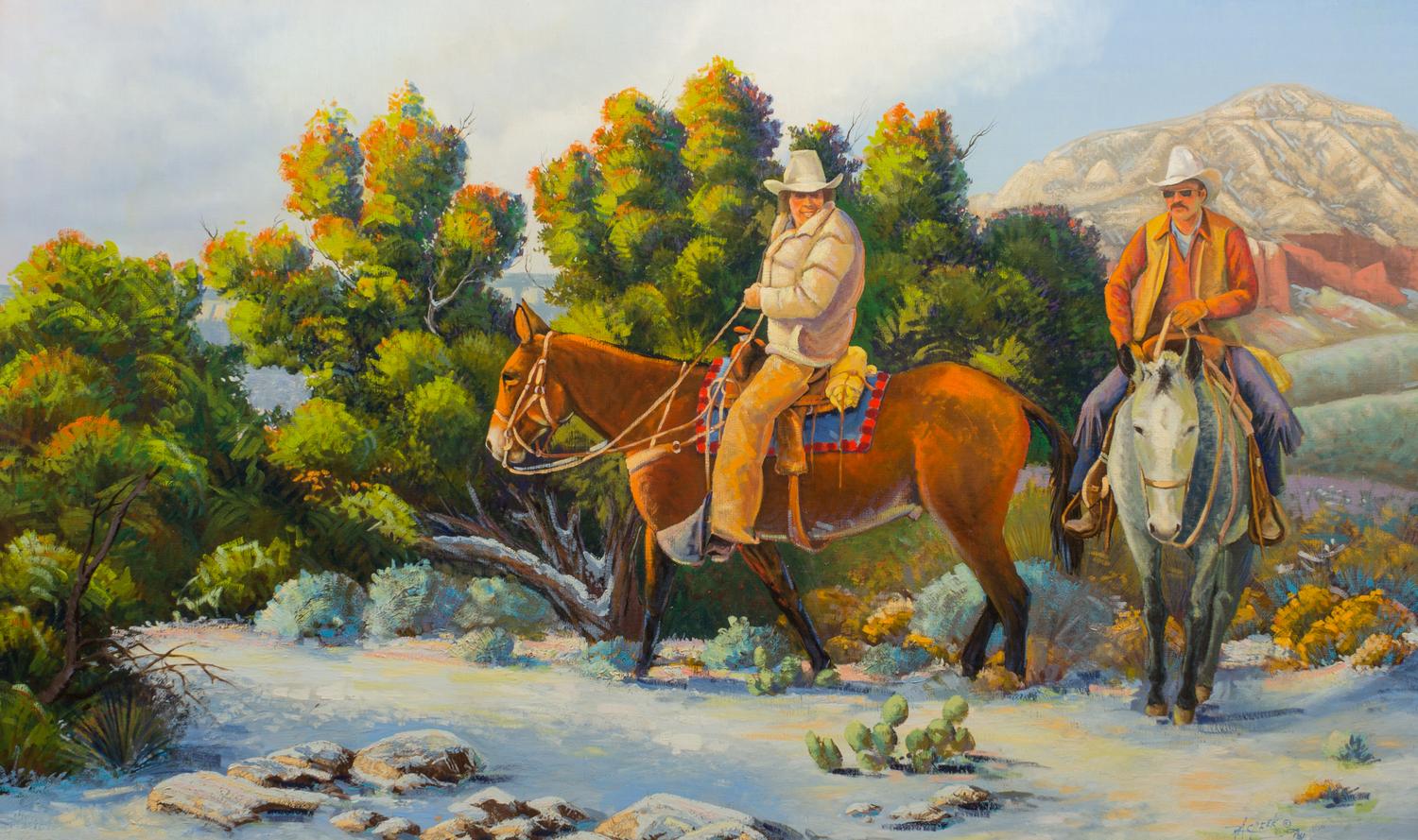 Clifton Ray Cheek, (American, b. 1937), Mule Riders