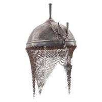 Decorated Spiked Indo Persian Kulah Khud Helmet with Chainmail Aventail and Nose Guard