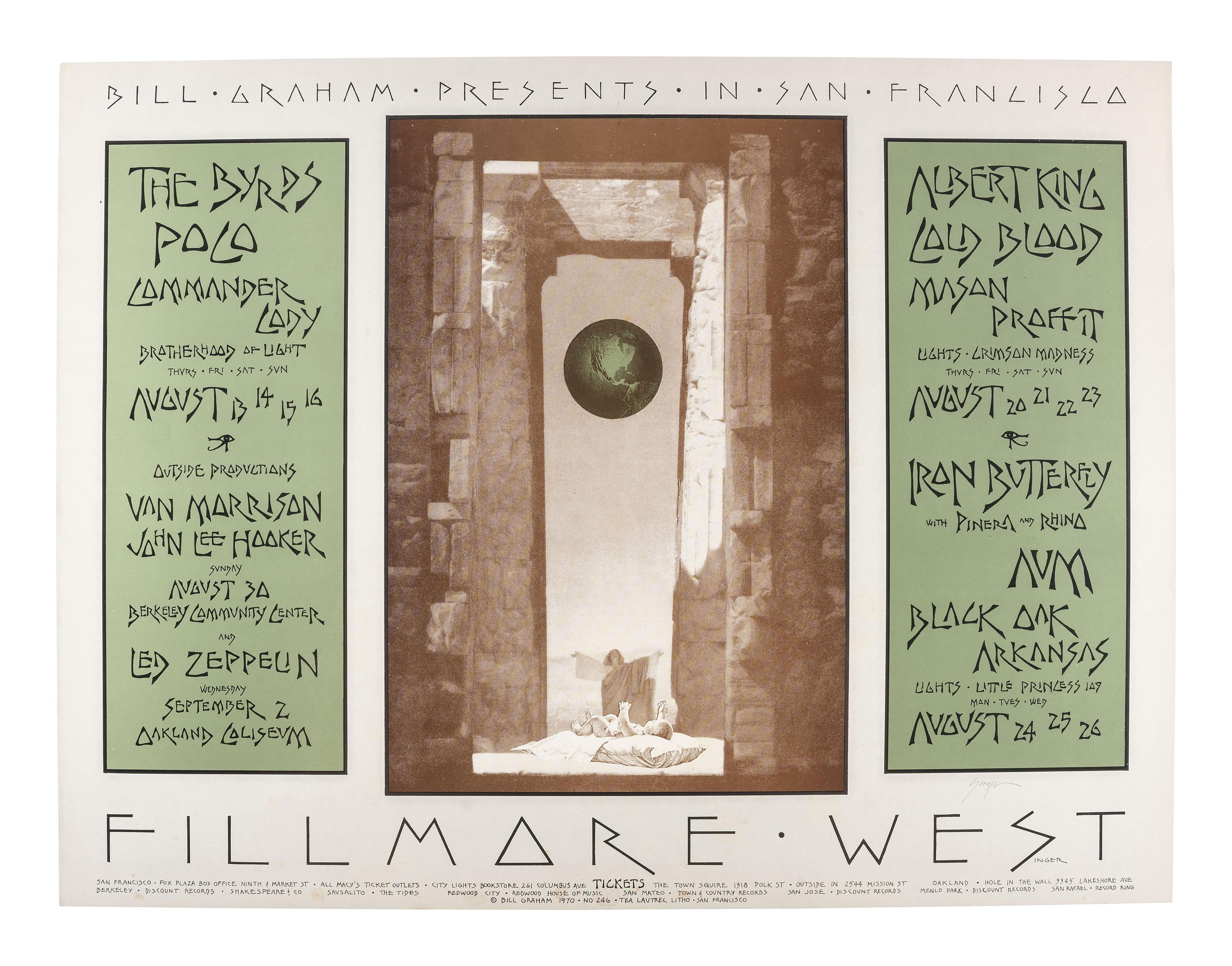 [MUSIC - POSTERS]. SINGER, David, artist. Complete set of 66 SIGNED posters designed for the Fillmore West Ballroom, San Francisco, California. 1969-1971.