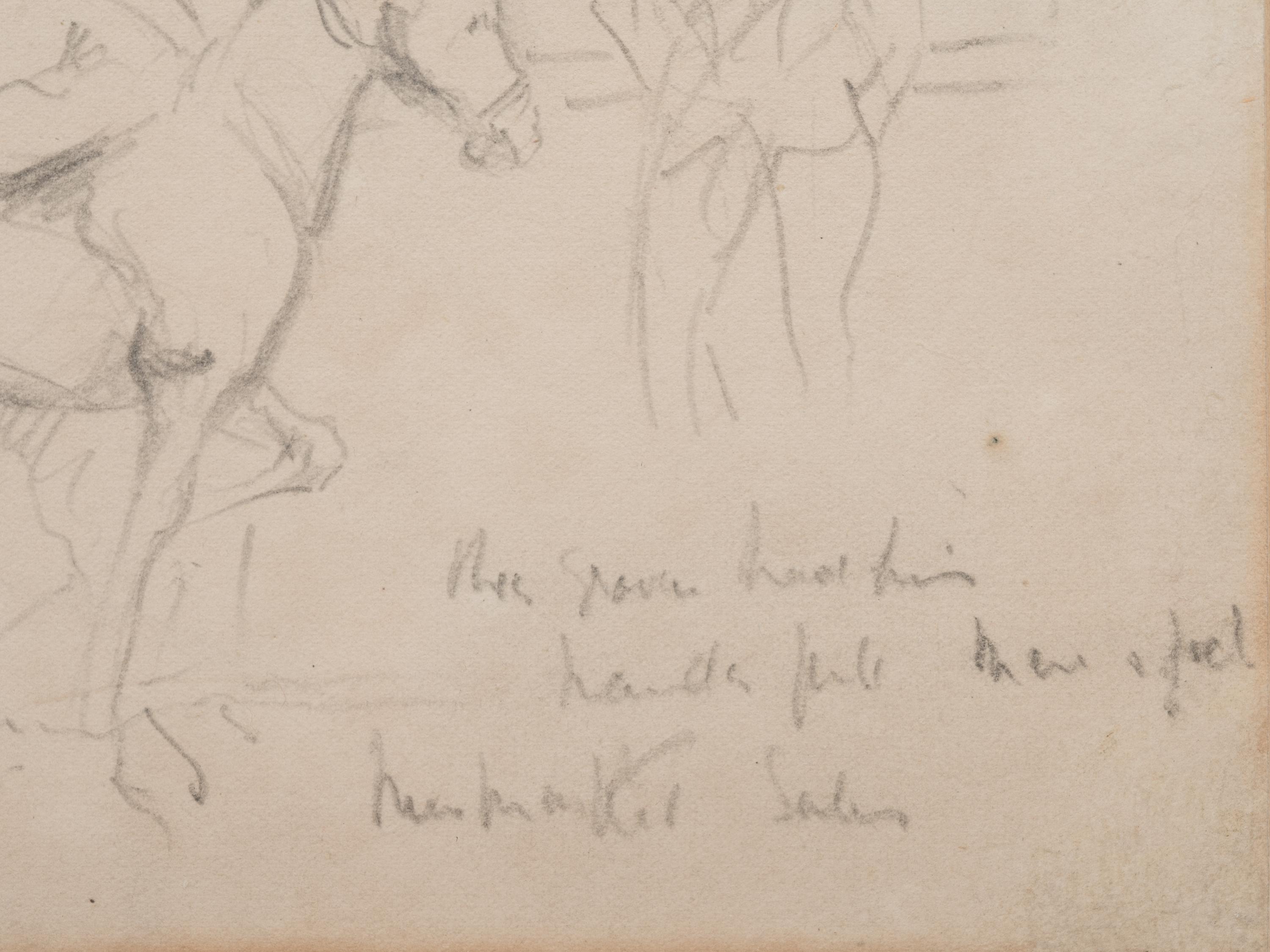 A Mare and Foal with a Groom and a Figure in the Background at Newmarket Sales