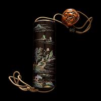 A Japanese Shell Inlaid Black Lacquer Four-Case Inro