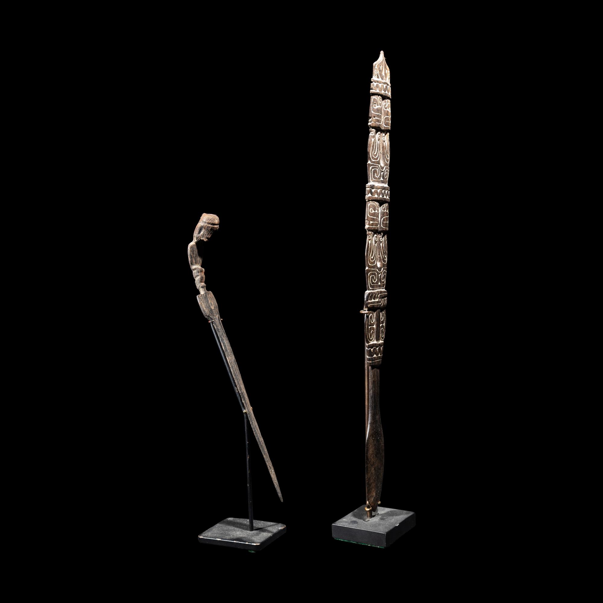 An Indonesian Wood Kris Knife and an Oceanic Wood Lime Spatula