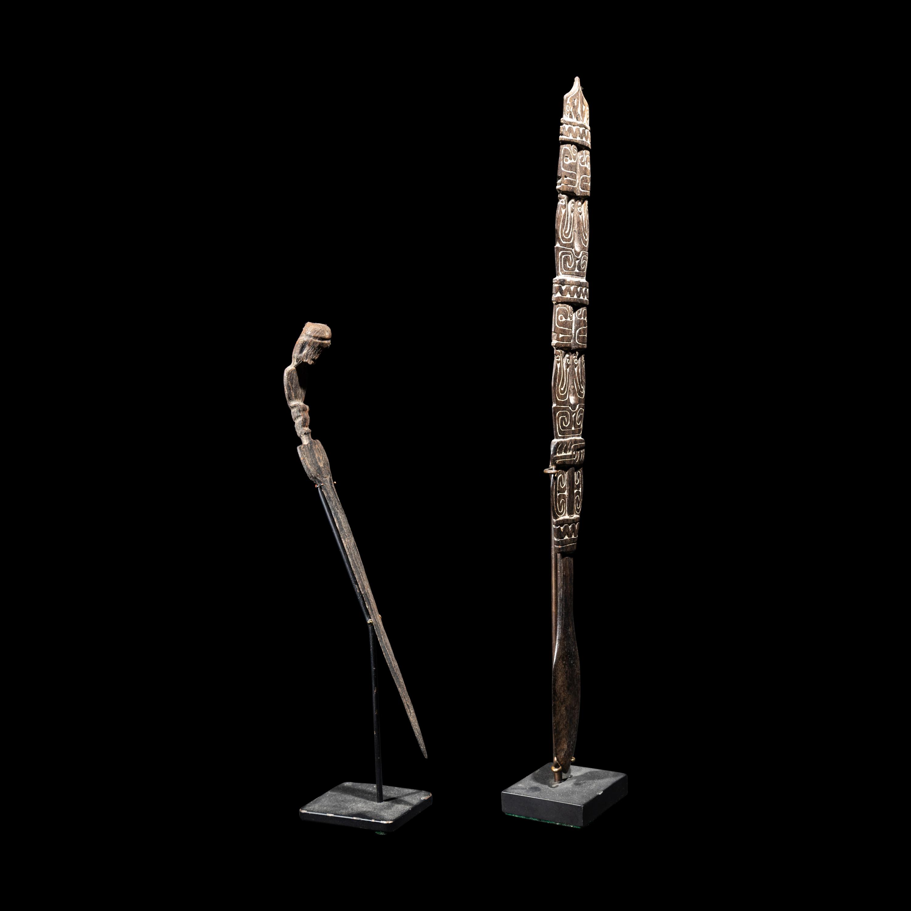 An Indonesian Wood Kris Knife and an Oceanic Wood Lime Spatula