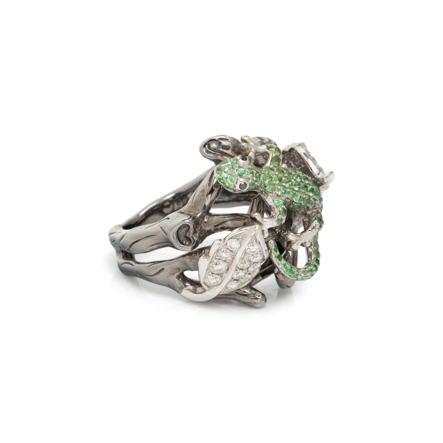 GARNET AND DIAMOND LIZARD RING