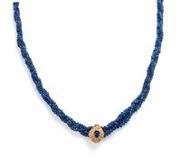 YELLOW GOLD, SAPPHIRE AND DIAMOND BEAD NECKLACE