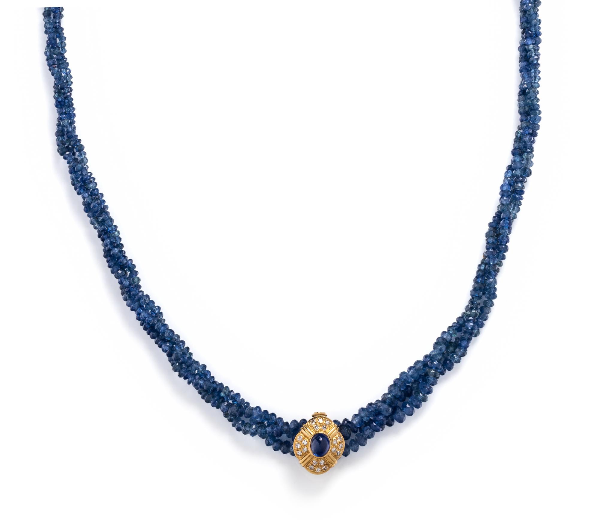 YELLOW GOLD, SAPPHIRE AND DIAMOND BEAD NECKLACE