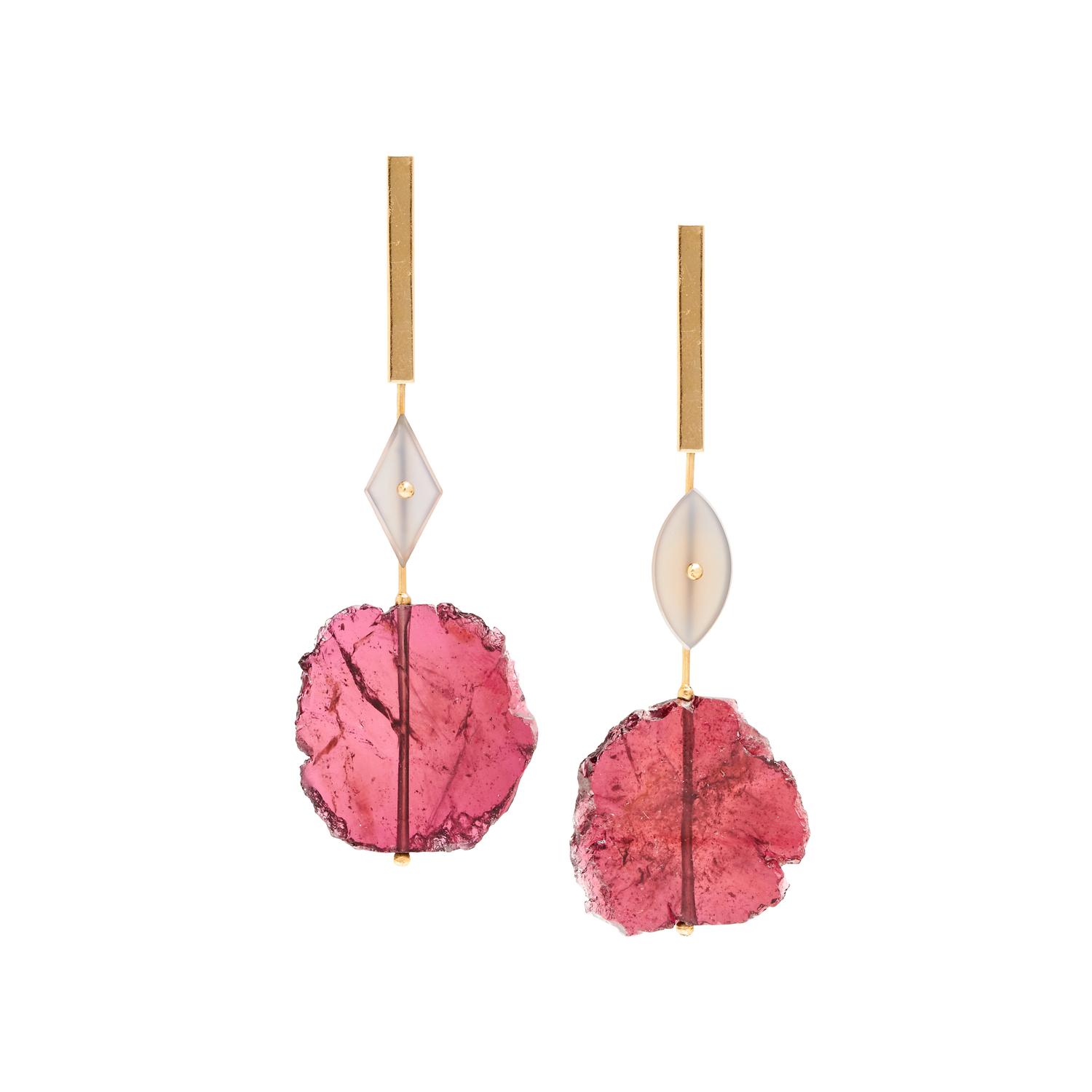 KATHLEEN WHITAKER, RUBELLITE SLICE PENDANT EARRINGS