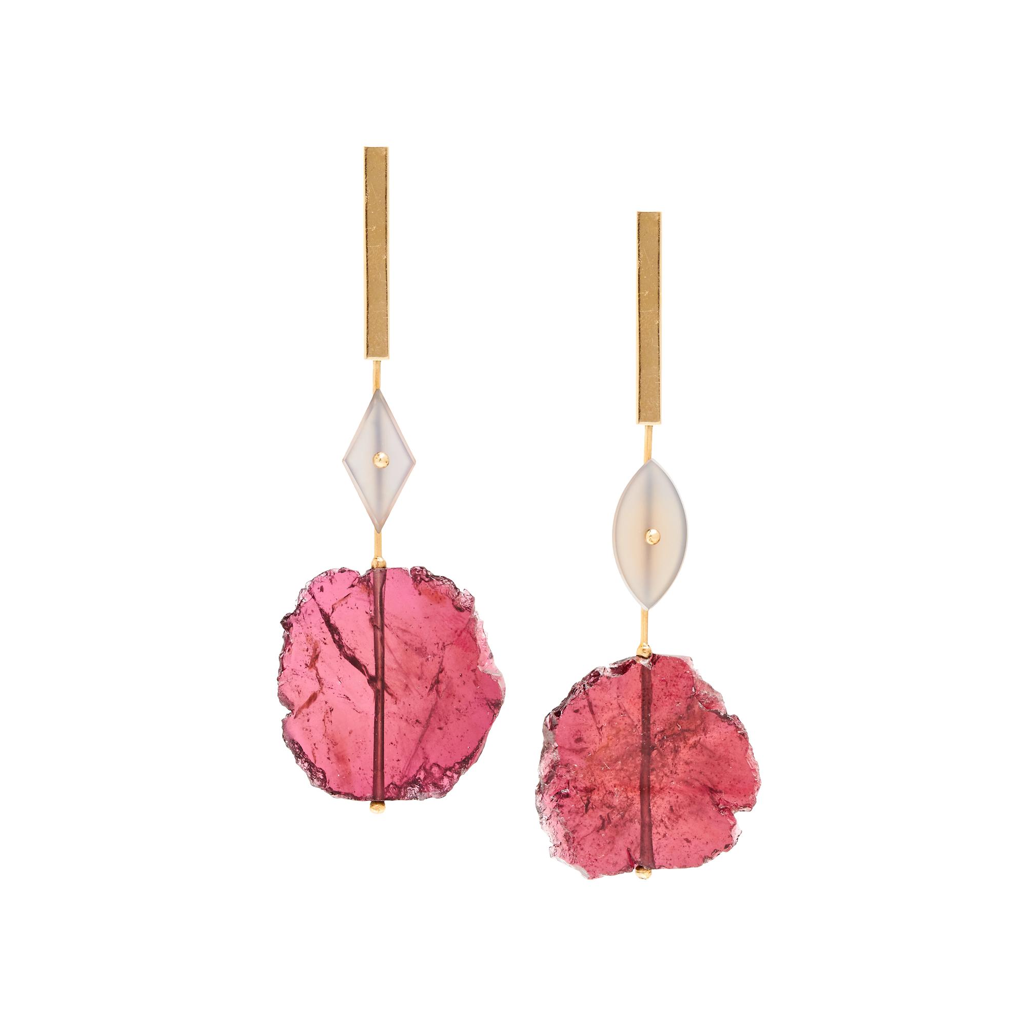 KATHLEEN WHITAKER, RUBELLITE SLICE PENDANT EARRINGS