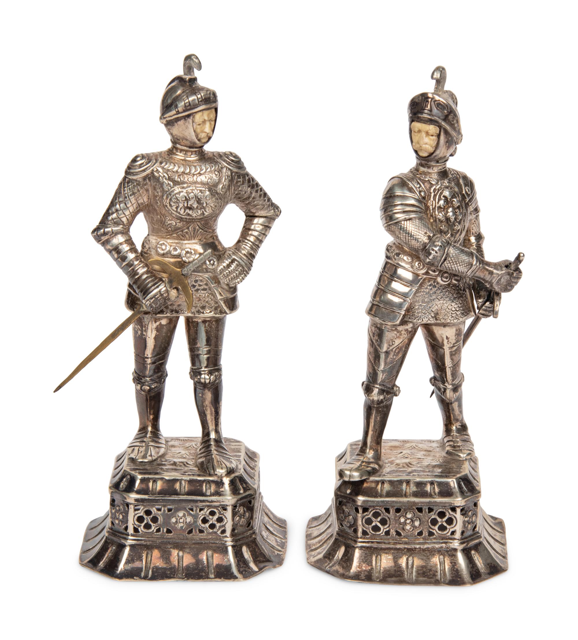 A Pair of German Silver Figures of Knights