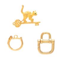 Yellow Gold Cat Pendant Brooch and Two Yellow Gold Accessories