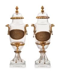 A Pair of French Gilt-Bronze Mounted Glass Drink Dispensers