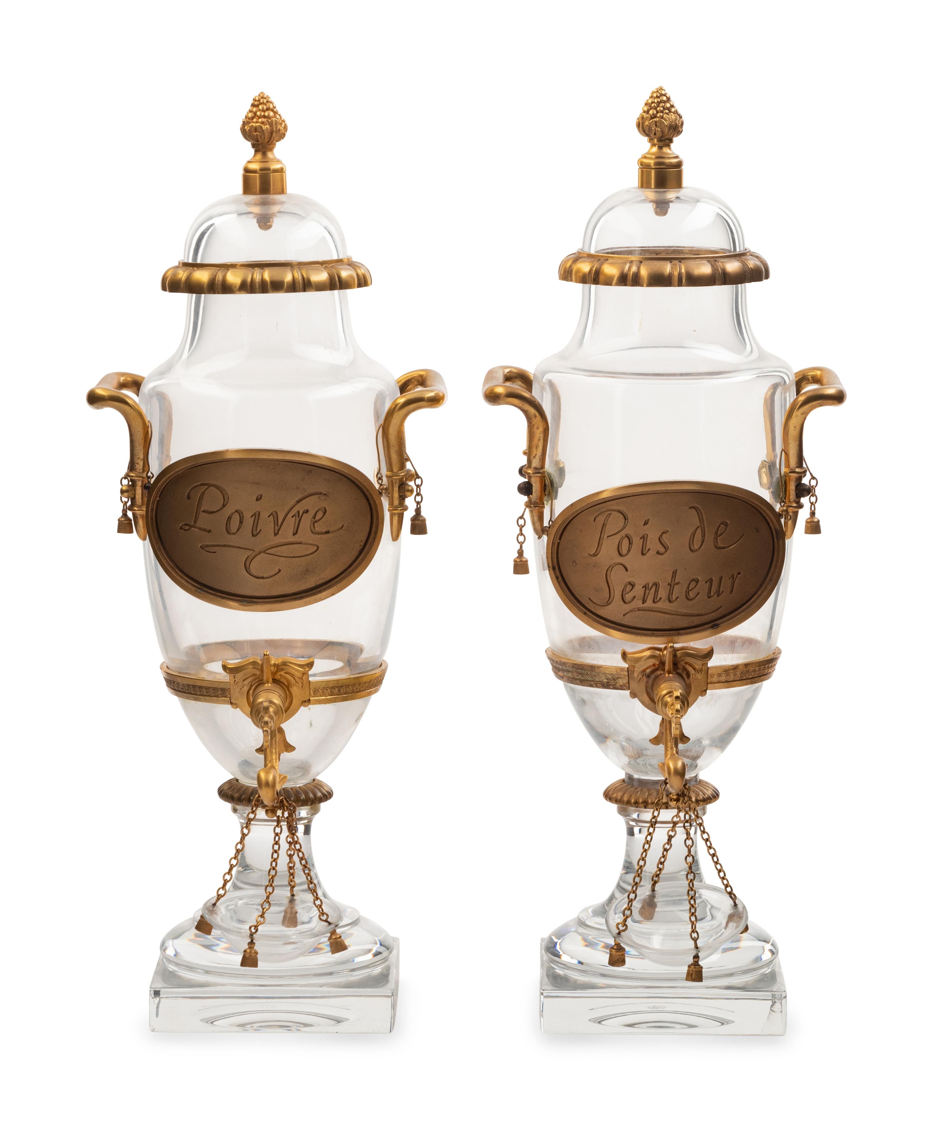 A Pair of French Gilt-Bronze Mounted Glass Drink Dispensers