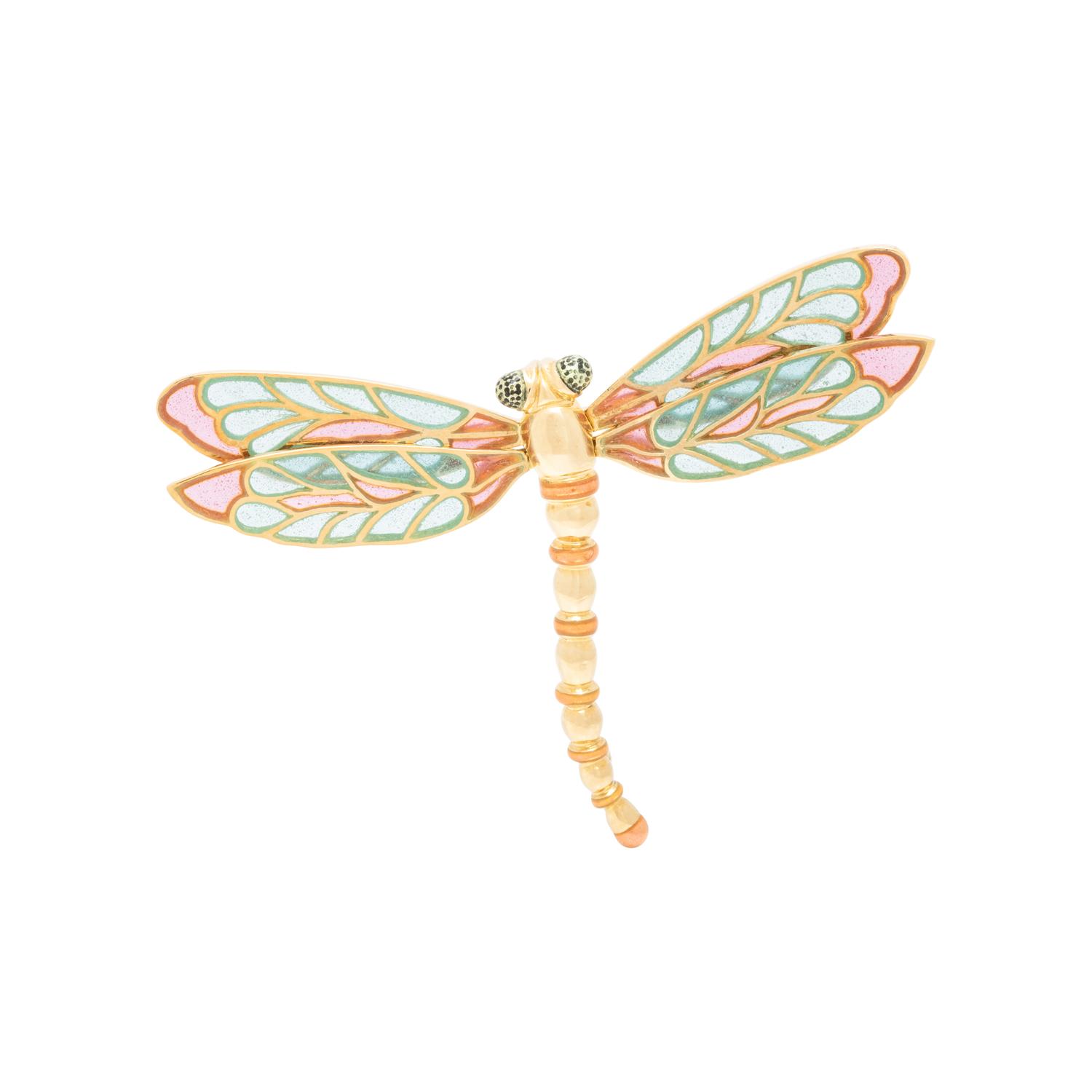 YELLOW GOLD AND PLIQUE-À-JOUR ENAMEL DRAGONFLY BROOCH
