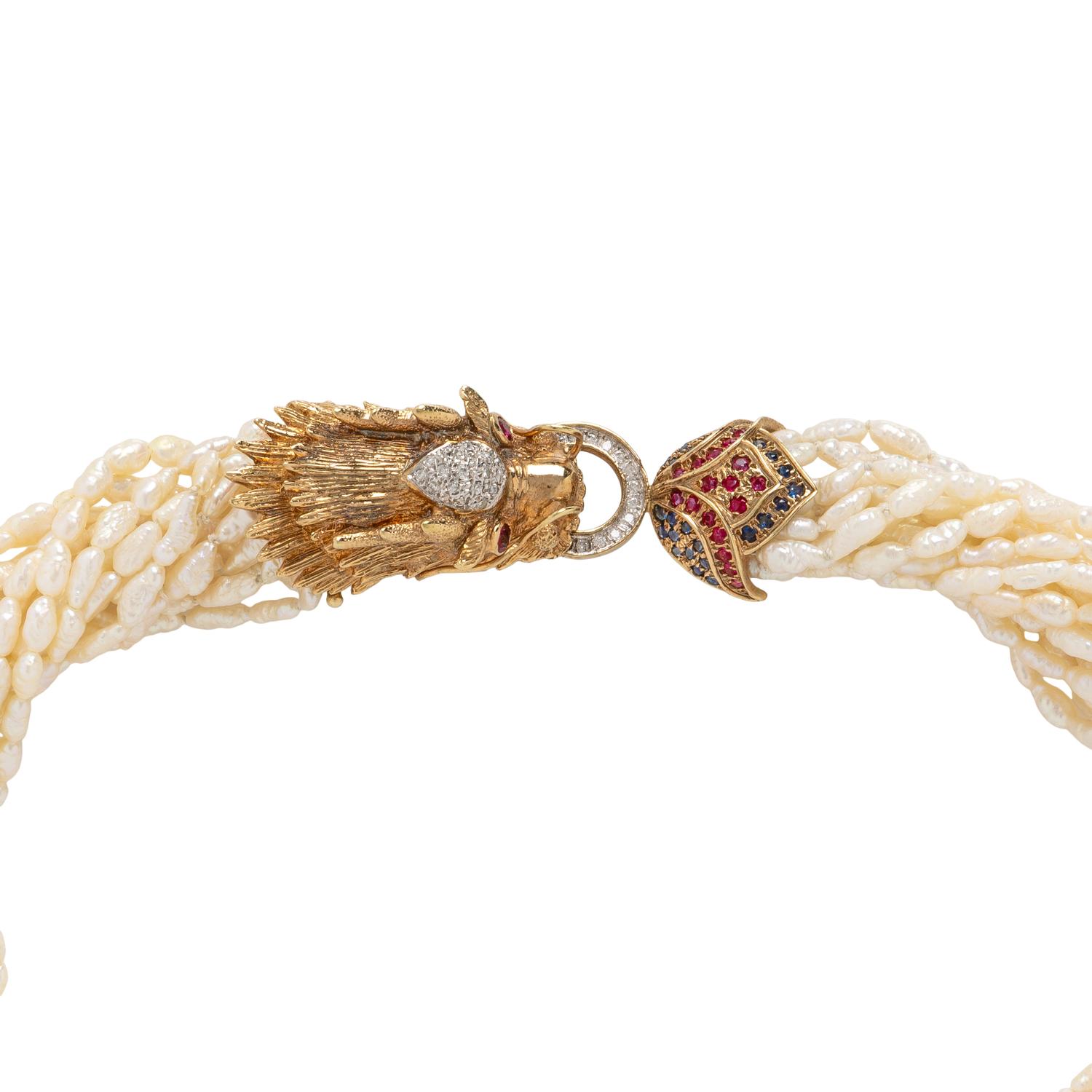 KESHI PEARL AND MULTIGEM DRAGON TORSADE NECKLACE