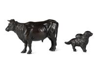 A Meiji Bronze Figure of a Bull and a Dog-Form Cast Iron Still Bank