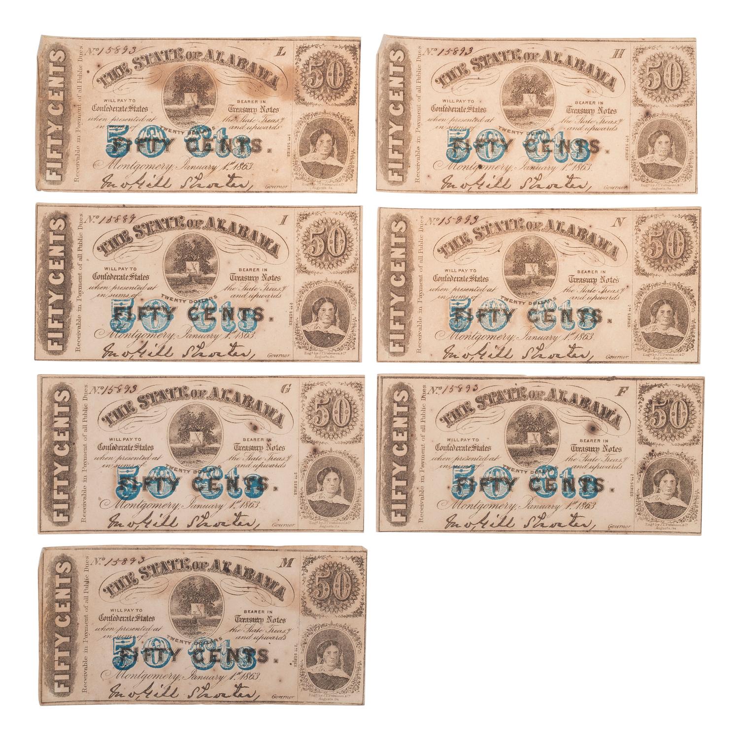 [CIVIL WAR] -- [CURRENCY]. A group of 21 Confederate notes, comprising: