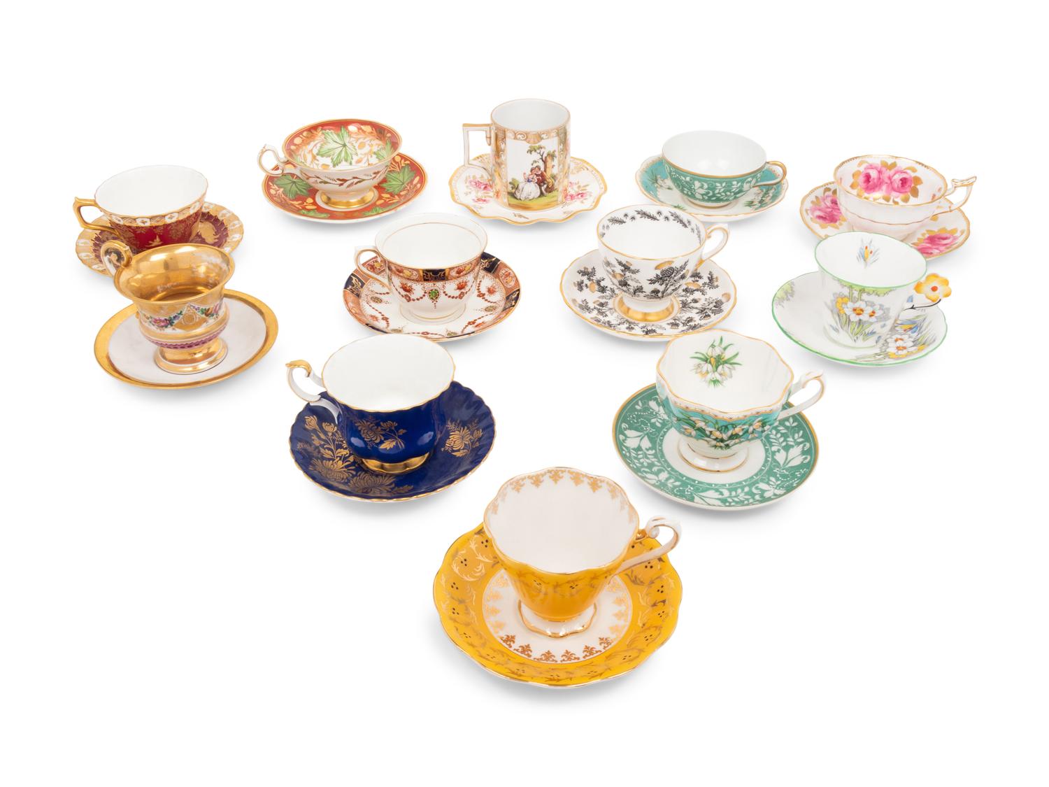 A Collection of Porcelain Cups and Saucers