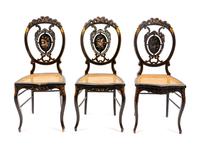 Five Victorian Lacquer and Mother-of-Pearl Inlaid Side Chairs