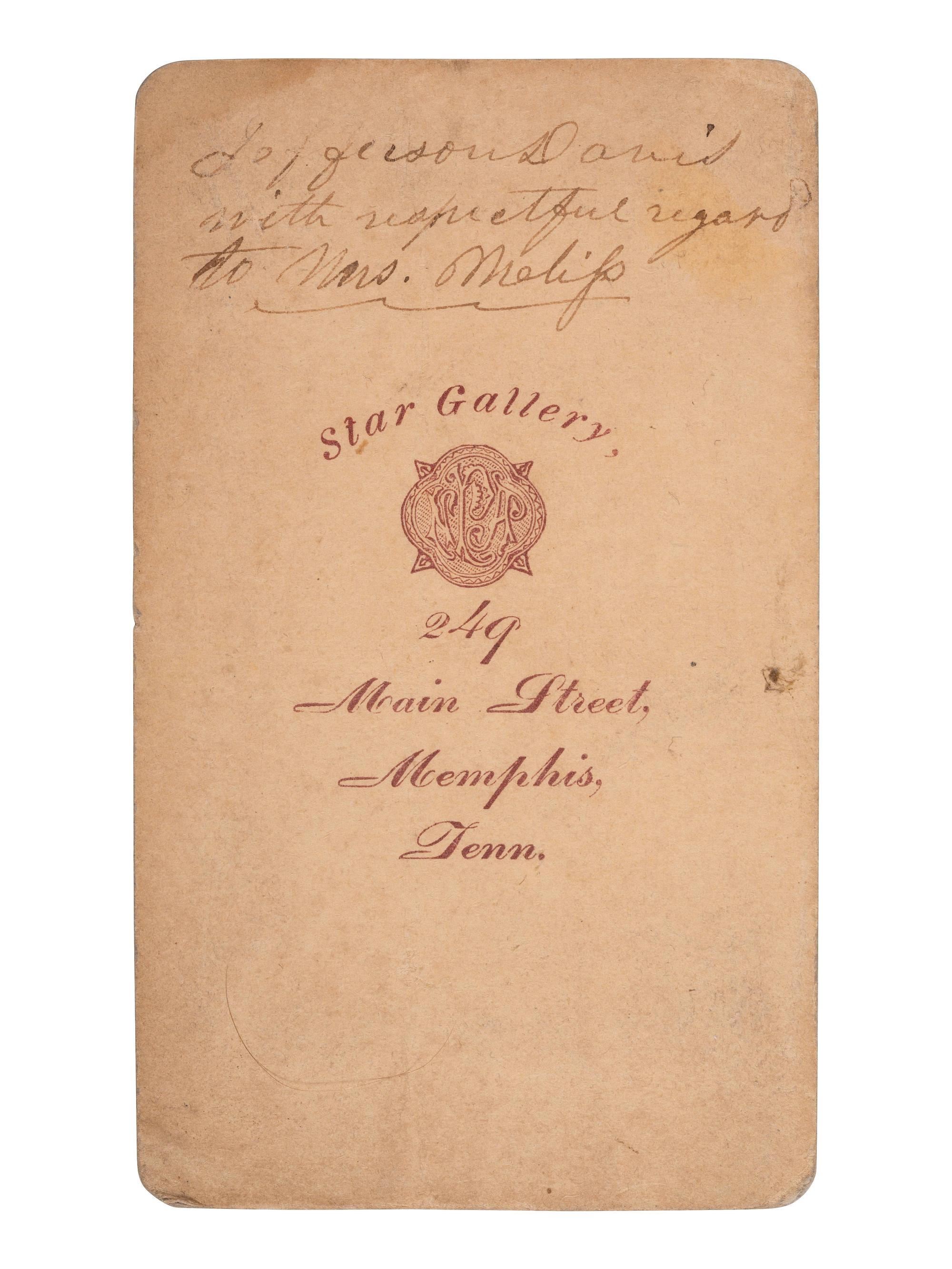 [CIVIL WAR]. DAVIS, Jefferson (1808-1889). Signed CDV of the aged former CSA President. Memphis, TN: Star Gallery, ca 1870s.