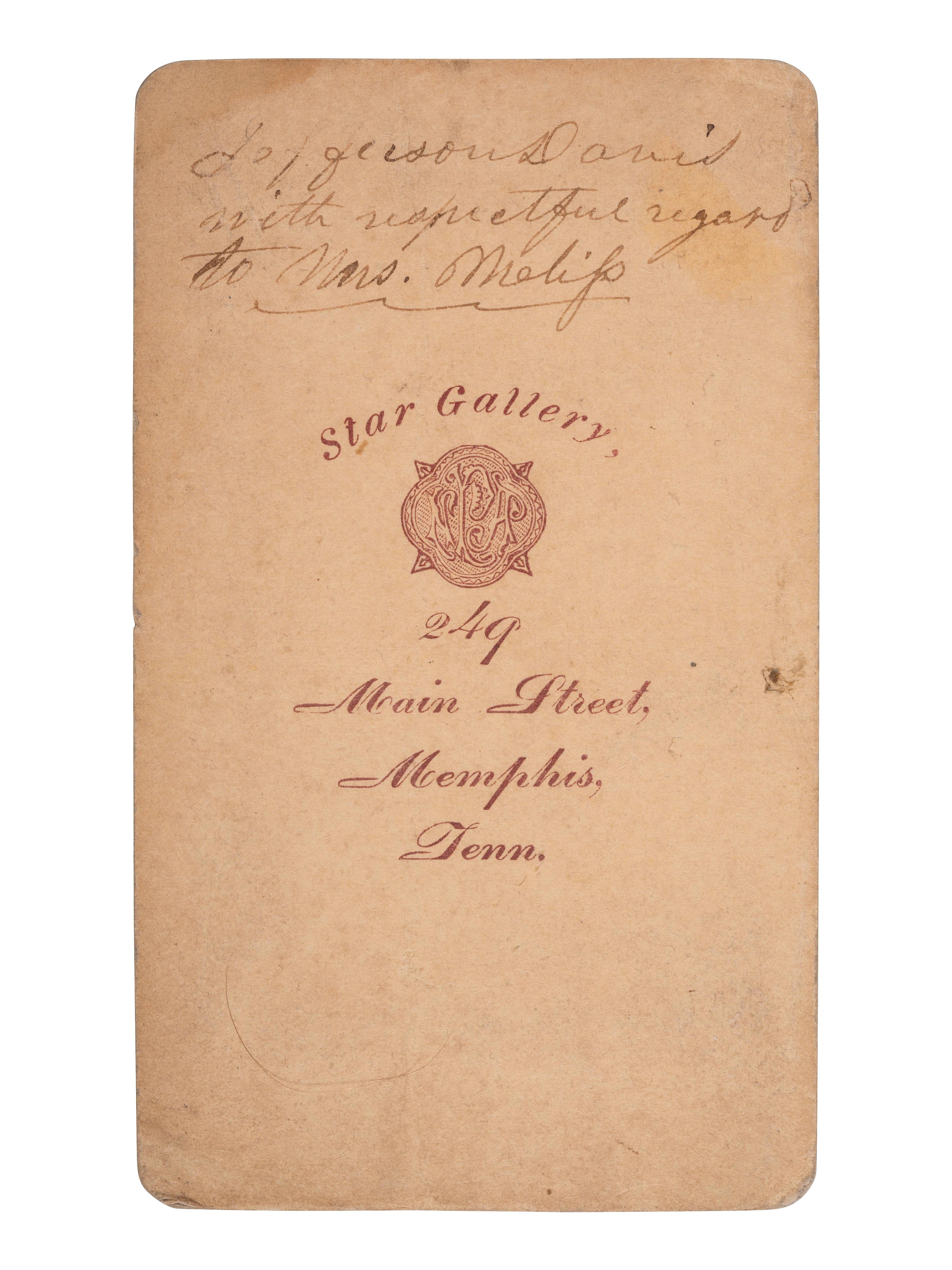 [CIVIL WAR]. DAVIS, Jefferson (1808-1889). Signed CDV of the aged former CSA President. Memphis, TN: Star Gallery, ca 1870s.