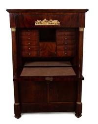 A Charles X Gilt Bronze Mounted Mahogany Secretaire Abbatant Height 60 3/4 x width 40 3/4 x depth 22 1/2 inches. — 19TH CENTURY