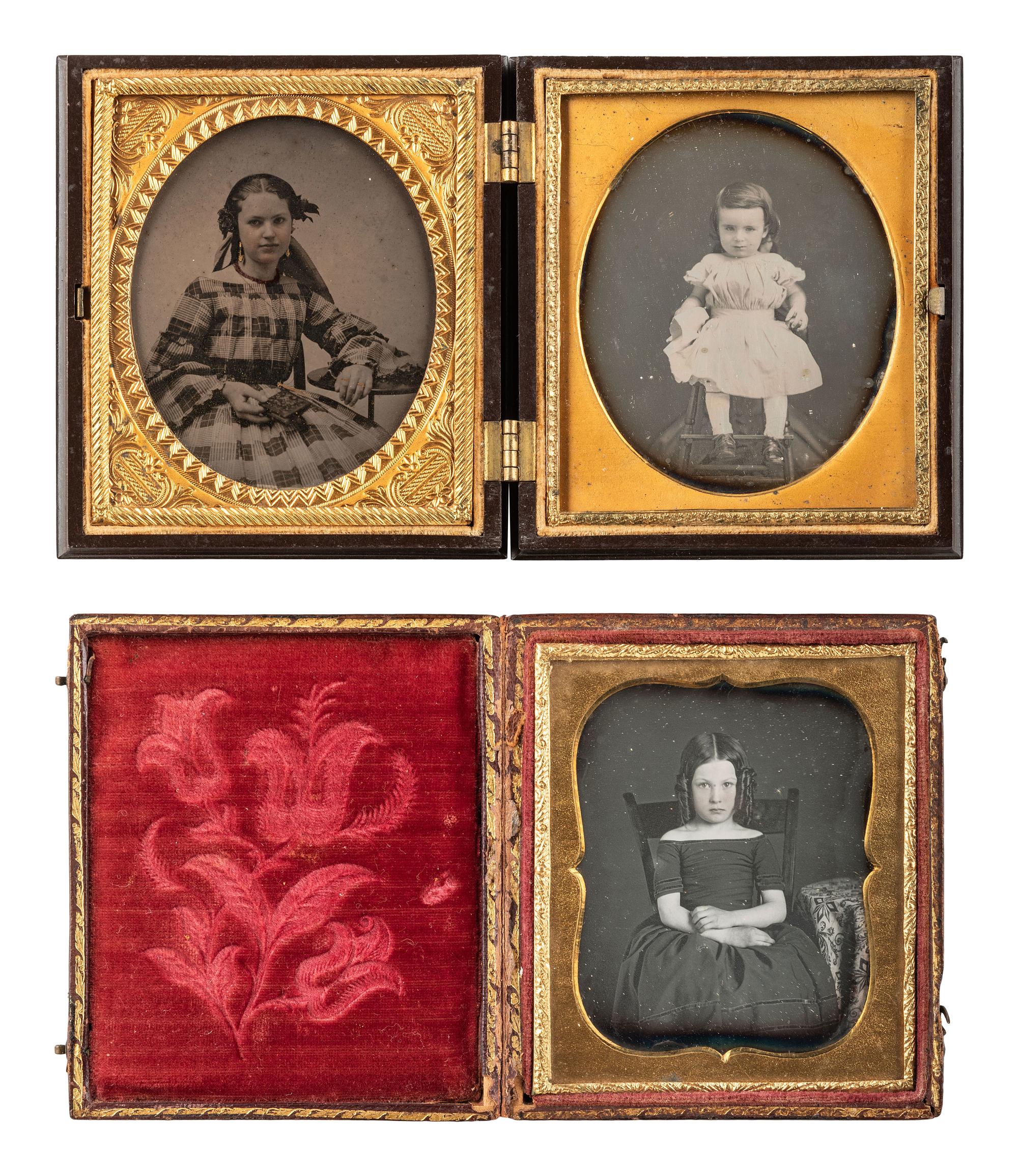 [EARLY PHOTOGRAPHY]. 5 sixth plate images of young girls and ladies incl. examples by WEBSTER & BRO. of Louisville, Kentucky, and ANSON.