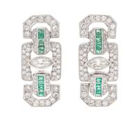 A Pair of Platinum, Emerald and Diamond Earclips, 15.60 dwts.