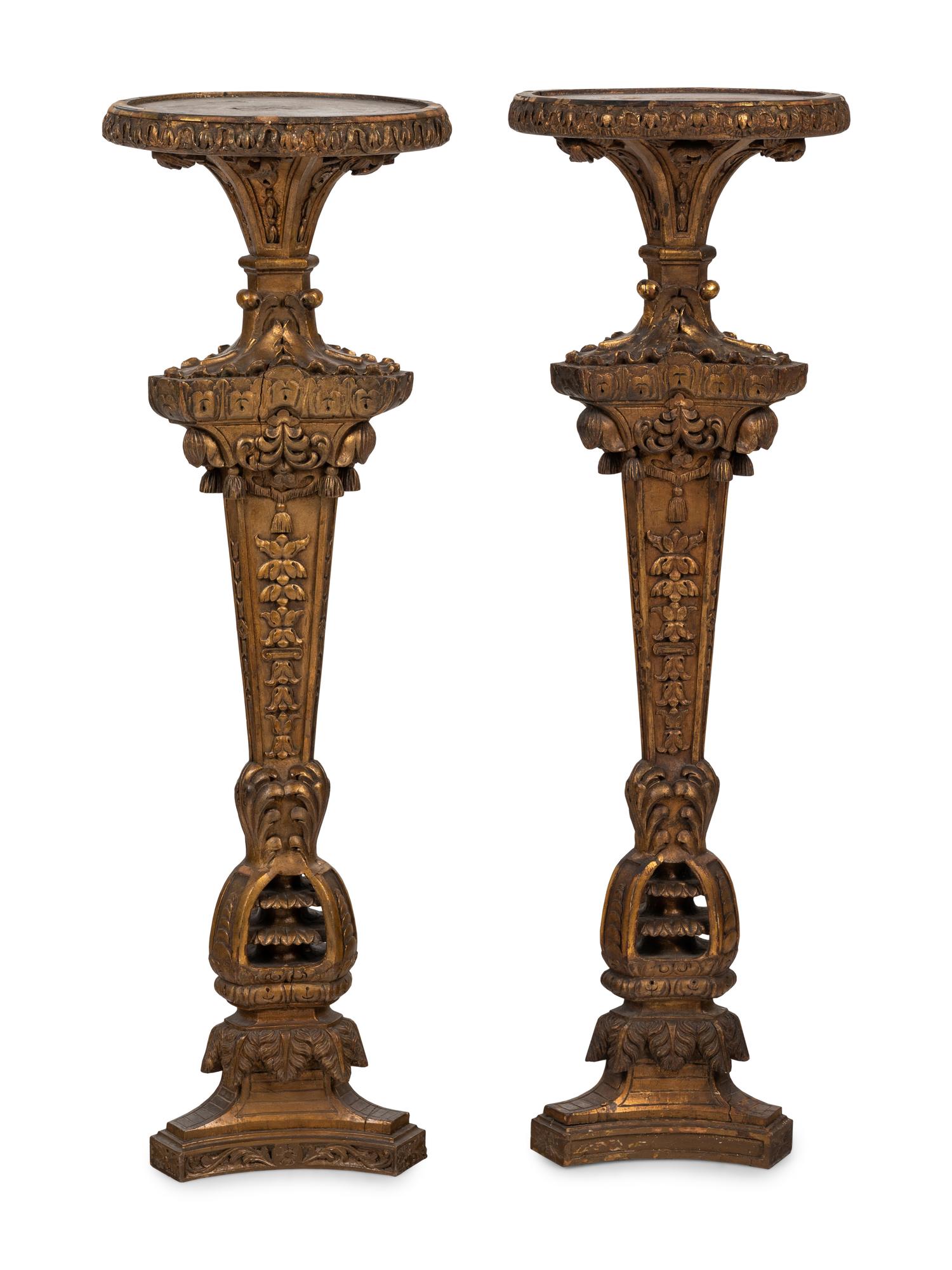 A Pair of Italian Giltwood Pedestals