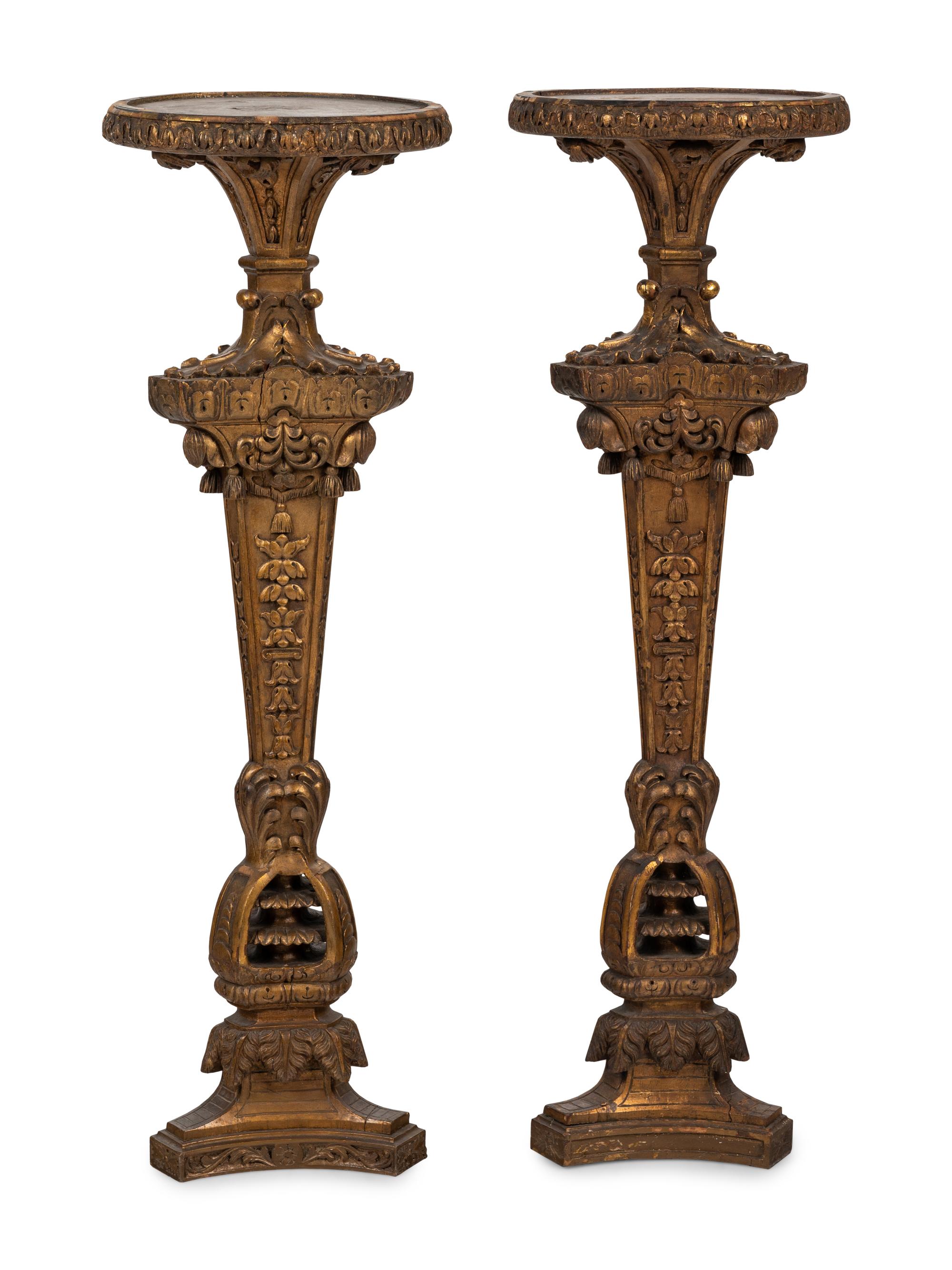 A Pair of Italian Giltwood Pedestals