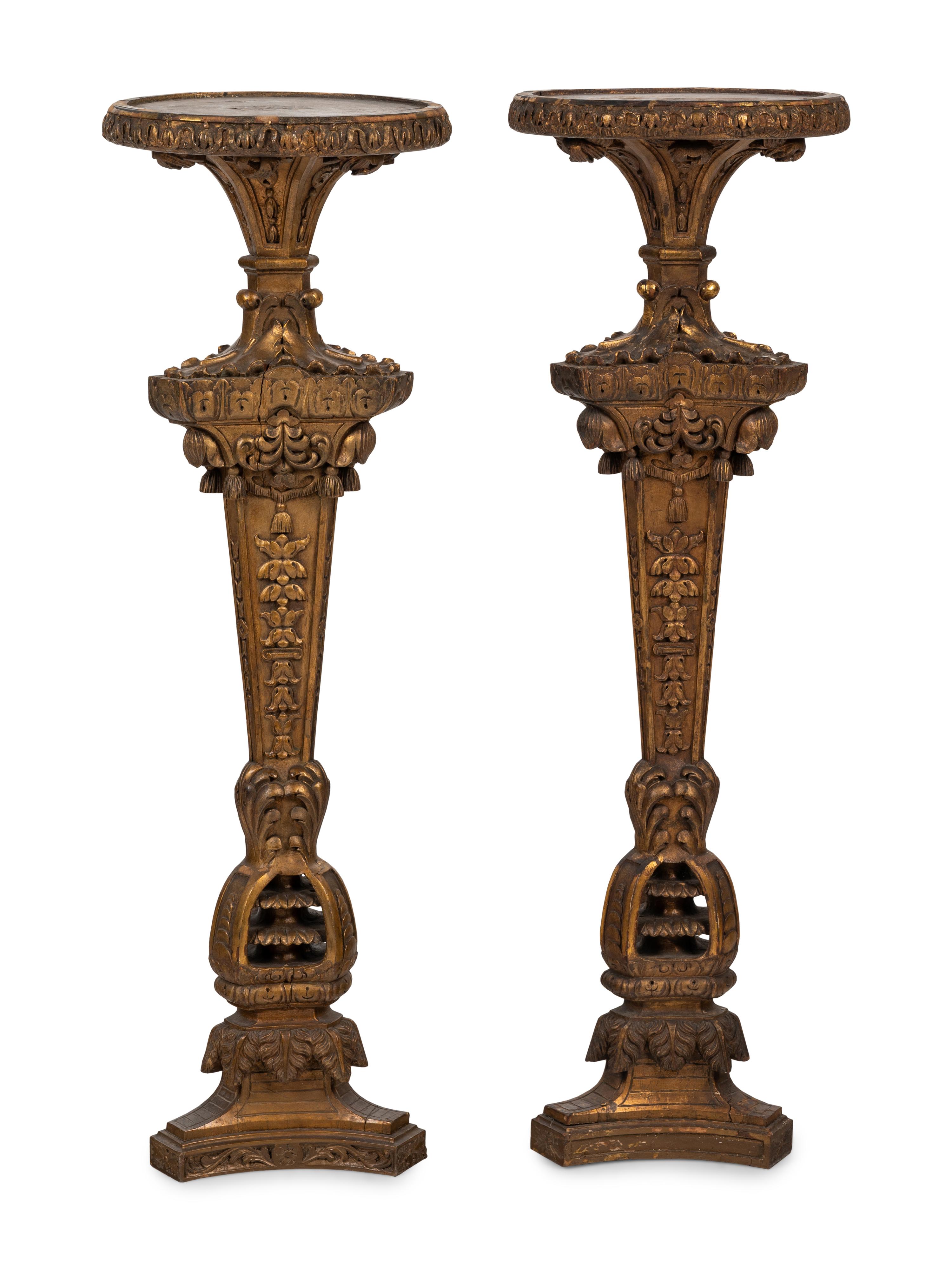 A Pair of Italian Giltwood Pedestals