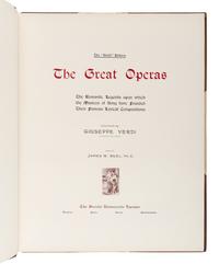 [MUSIC]. BUEL, James W. (1849-1920), editor. The Great Operas. The Romantic Legends Upon Which the Masters of Song Have Founded Their Famous Lyrical Compositions . London, Paris, Berlin, Philadelphia: The Société Universelle Lyrique, 1899.