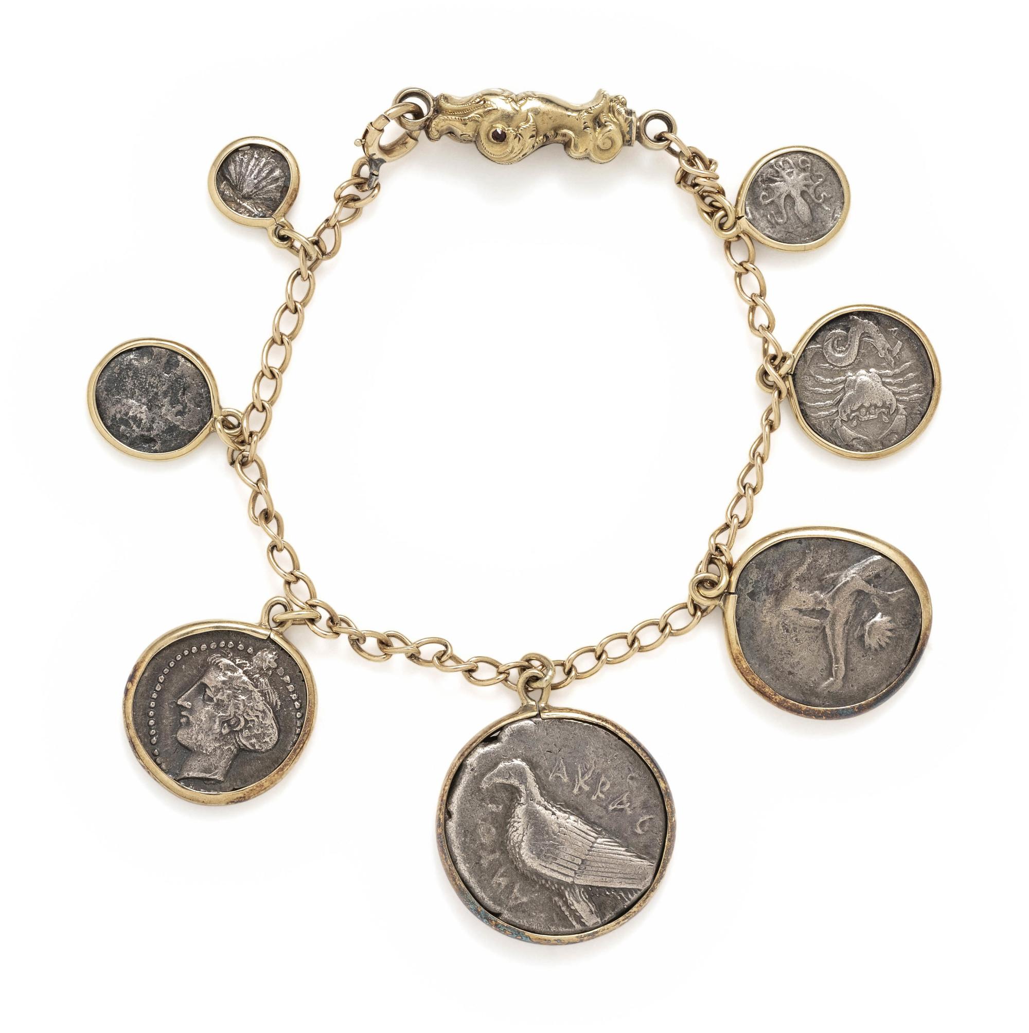 YELLOW GOLD AND SILVER COIN BRACELET