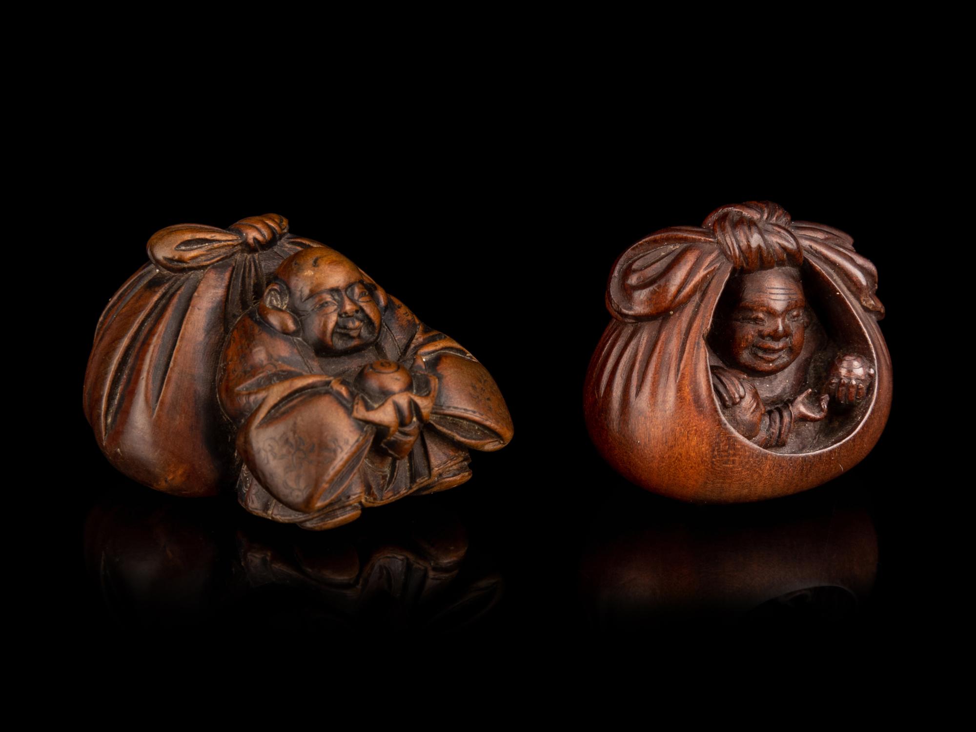 Two Japanese Carved Boxwood Netsuke