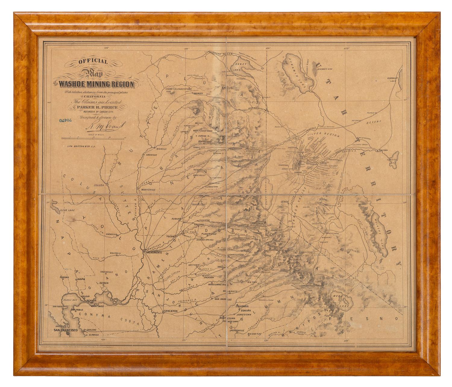 [GOLD RUSH]. EVANS, R. M. Official Map of the Washoe Mining Region... San Francisco: Britton & Co., 1860.