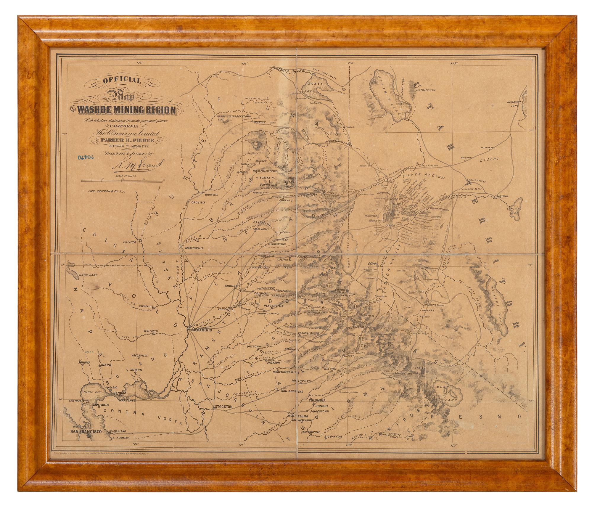 [GOLD RUSH]. EVANS, R. M. Official Map of the Washoe Mining Region... San Francisco: Britton & Co., 1860.