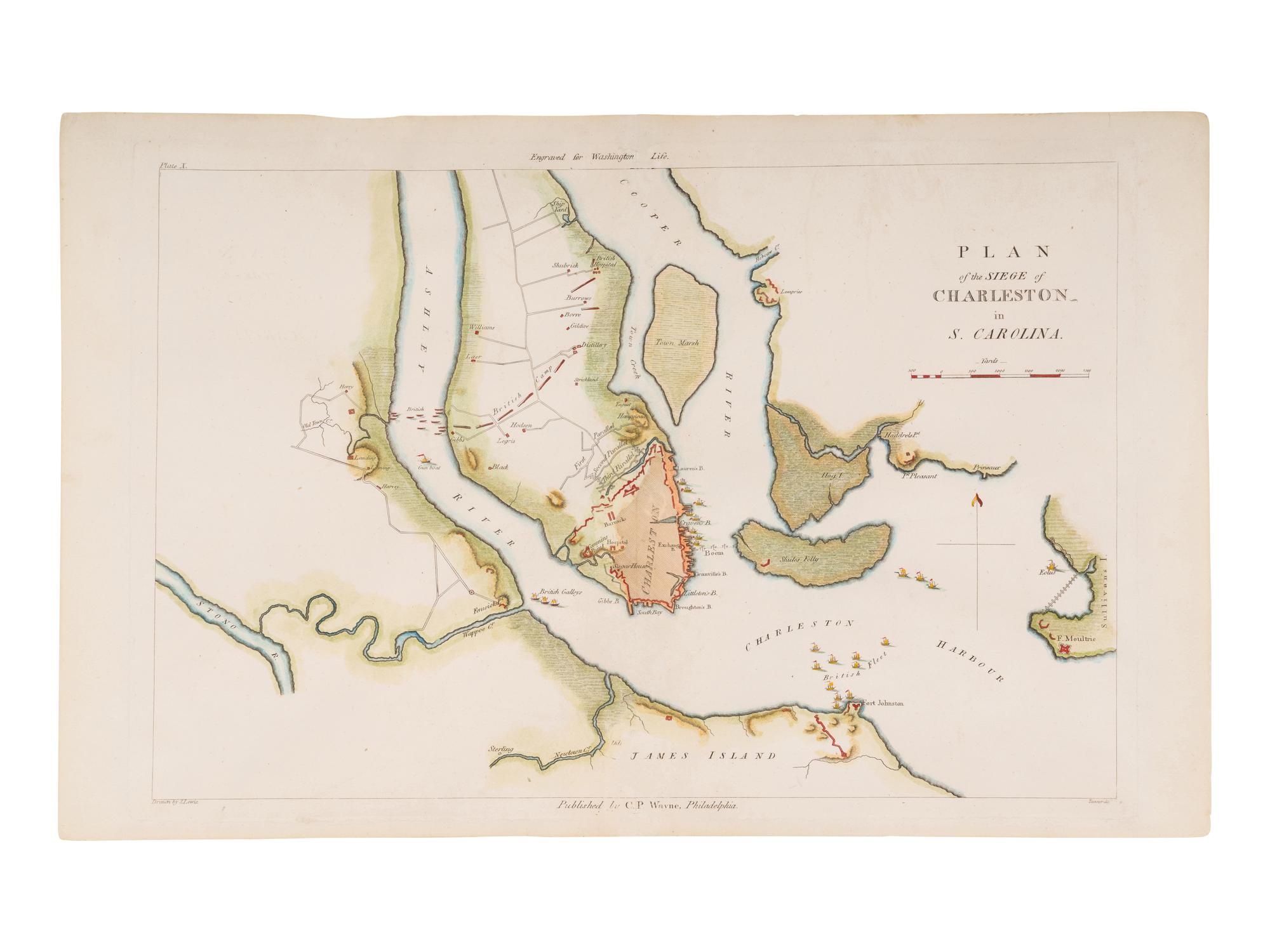 [MAP]. MARSHALL, John (1755-1835). Plan of the Siege of Charleston in S. Carolina . Philadelphia: C.P. Wayne, 1807.